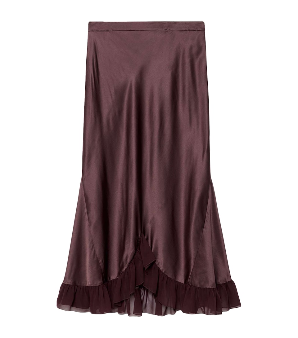 AllSaints Womens Satin Ruffle-Hem Irma Skirt Oxblood Red