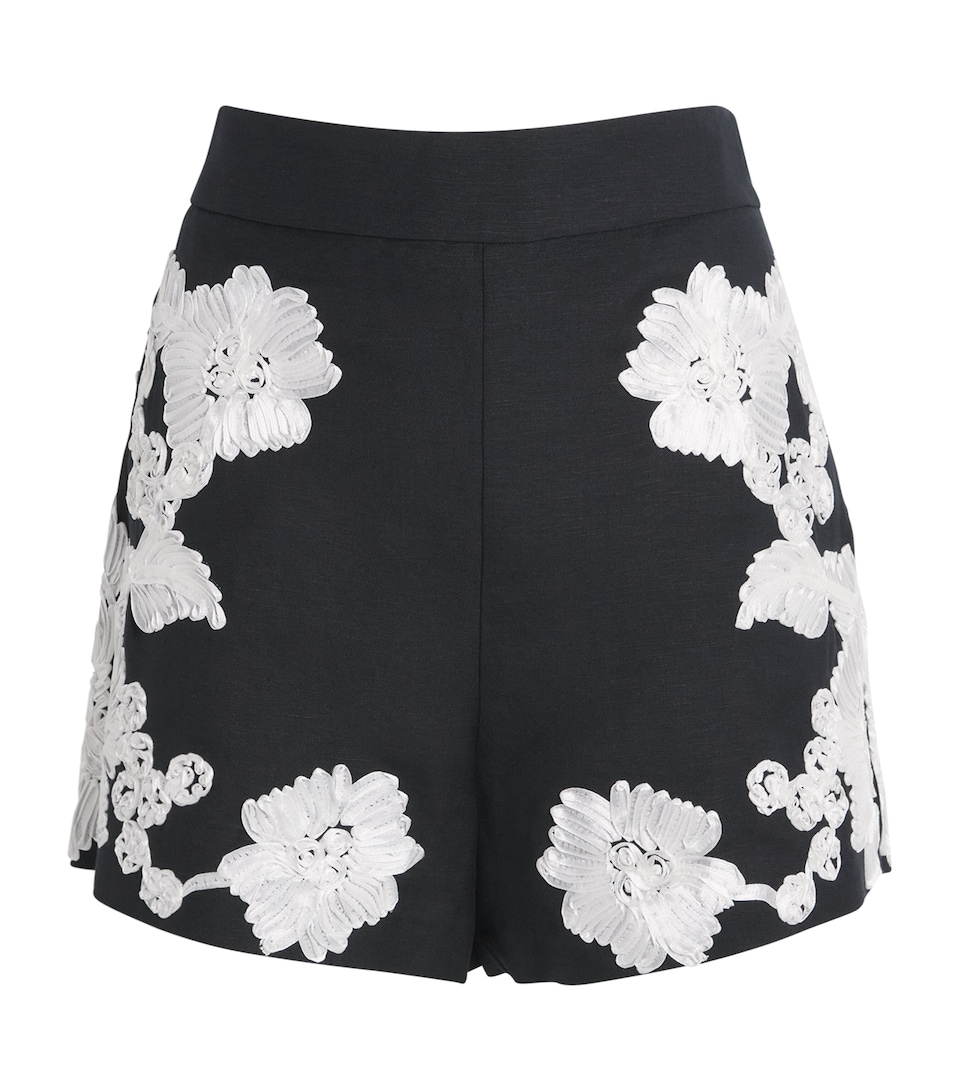 Linen-Blend Embroidered Shorts