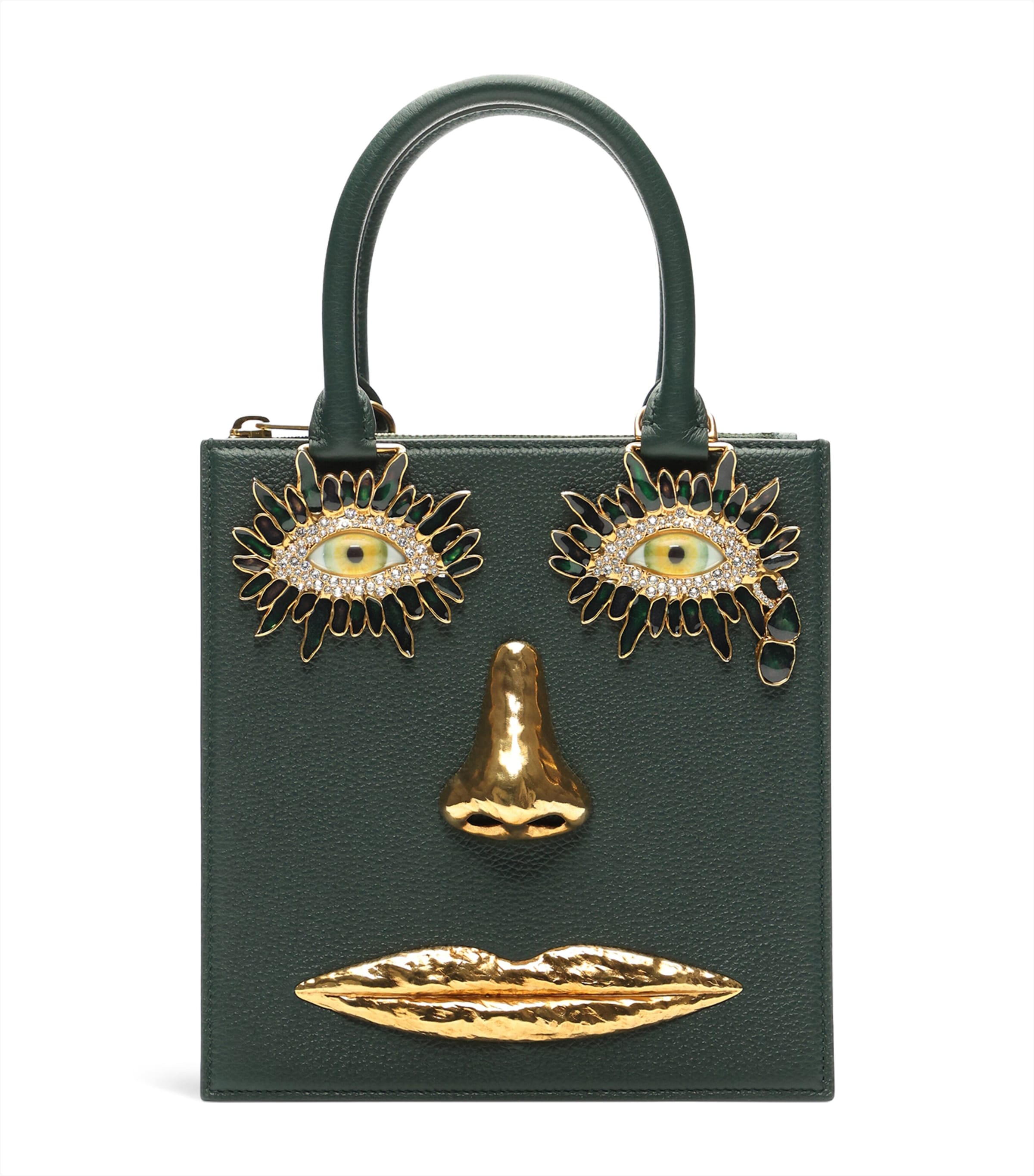 Schiaparelli Leather Face Top-Handle Bag Dark Green