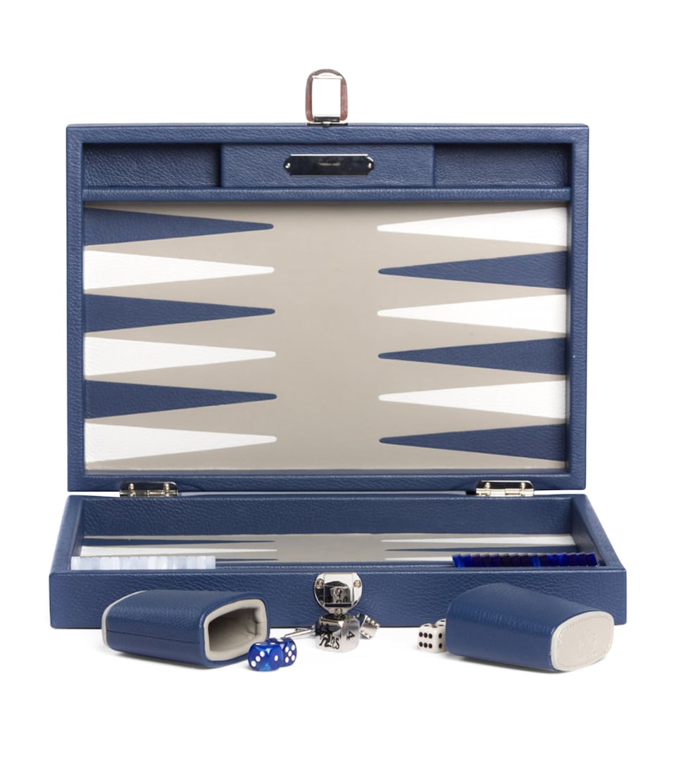 Hector Saxe Leather Backgammon Set French Blue