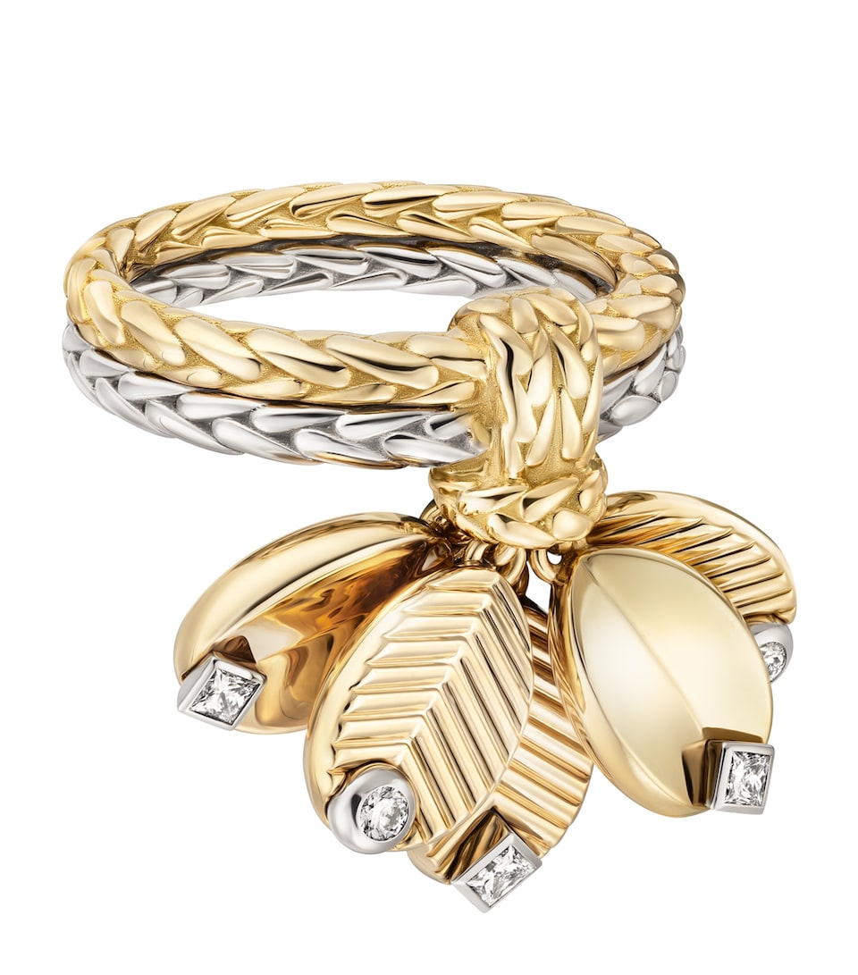 Yellow Gold, White Gold and Diamond Grain de Café Ring