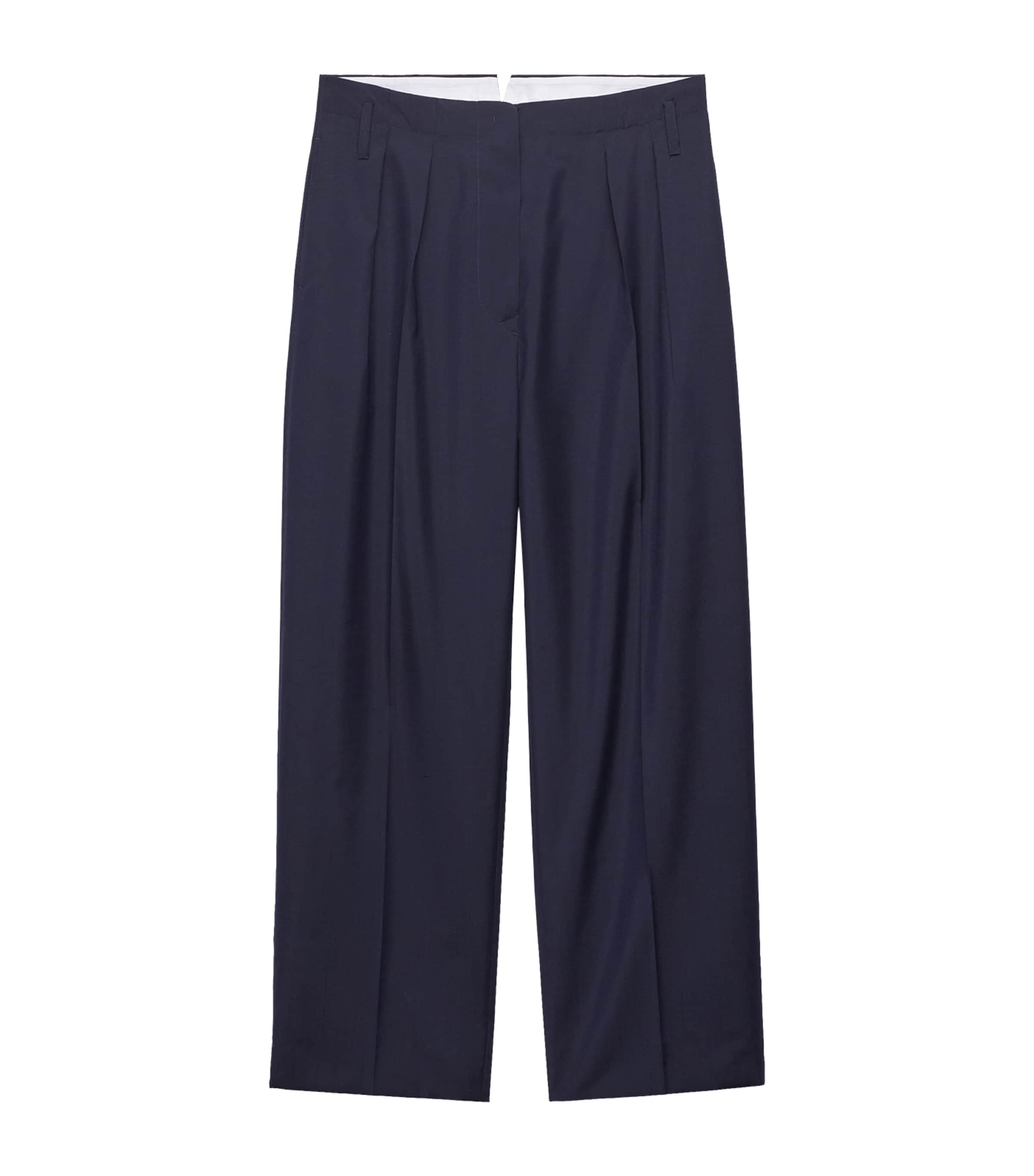 Prada Womens Wool-Mohair Wide-Leg Trousers Blue