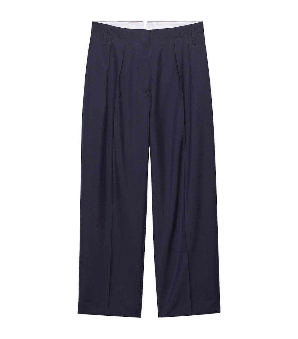 Prada Womens Wool-Mohair Wide-Leg Trousers Blue