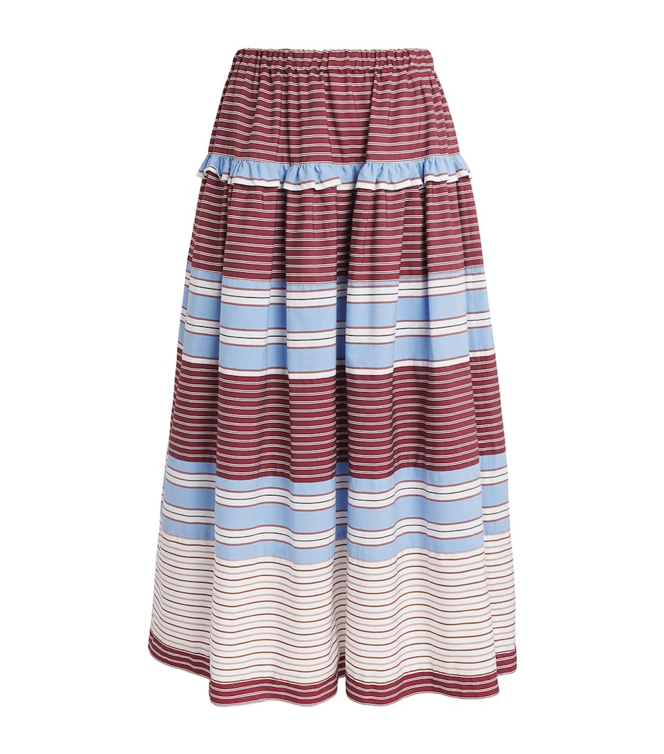 Sandro Paris Womens Cotton Stripe Maxi Skirt Burgundy / White