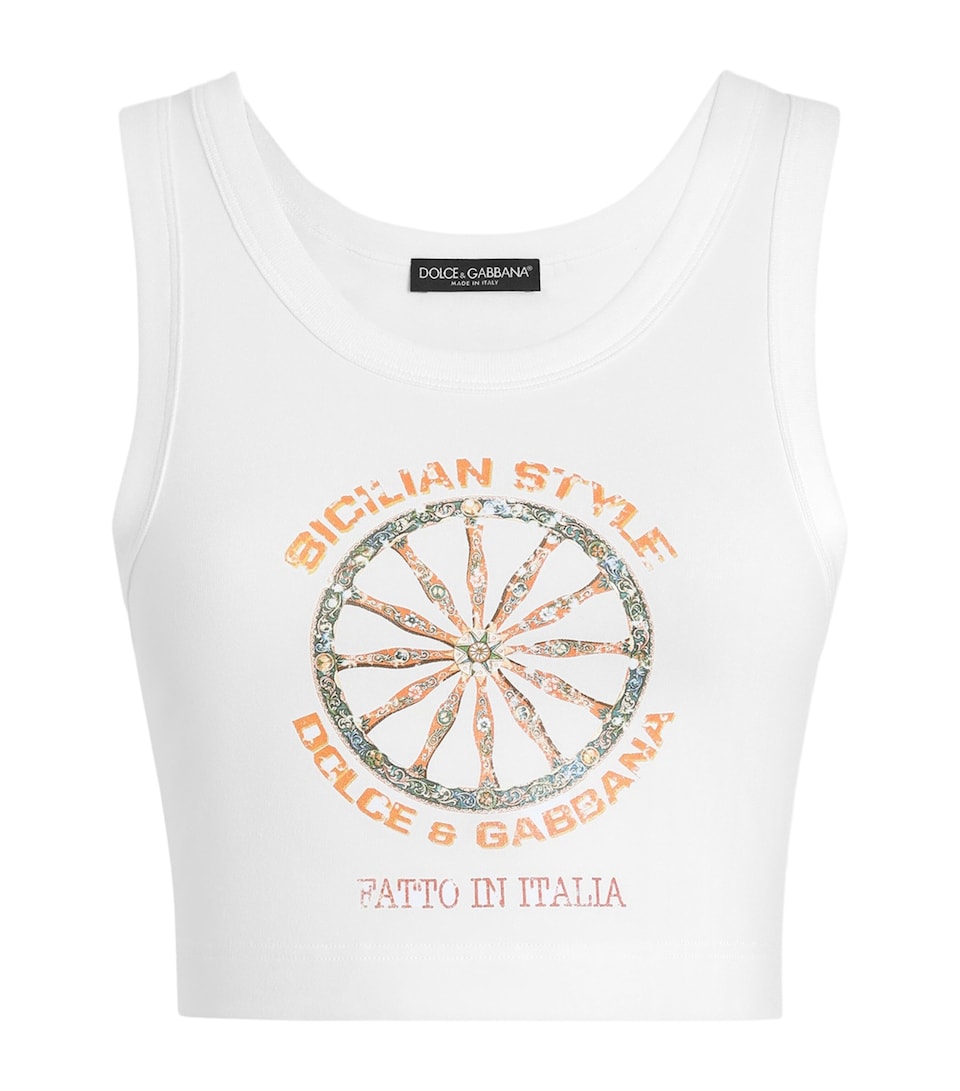 Dolce&Gabbana Womens Silk-Cotton Carretto Tank Top Ruote Carretto