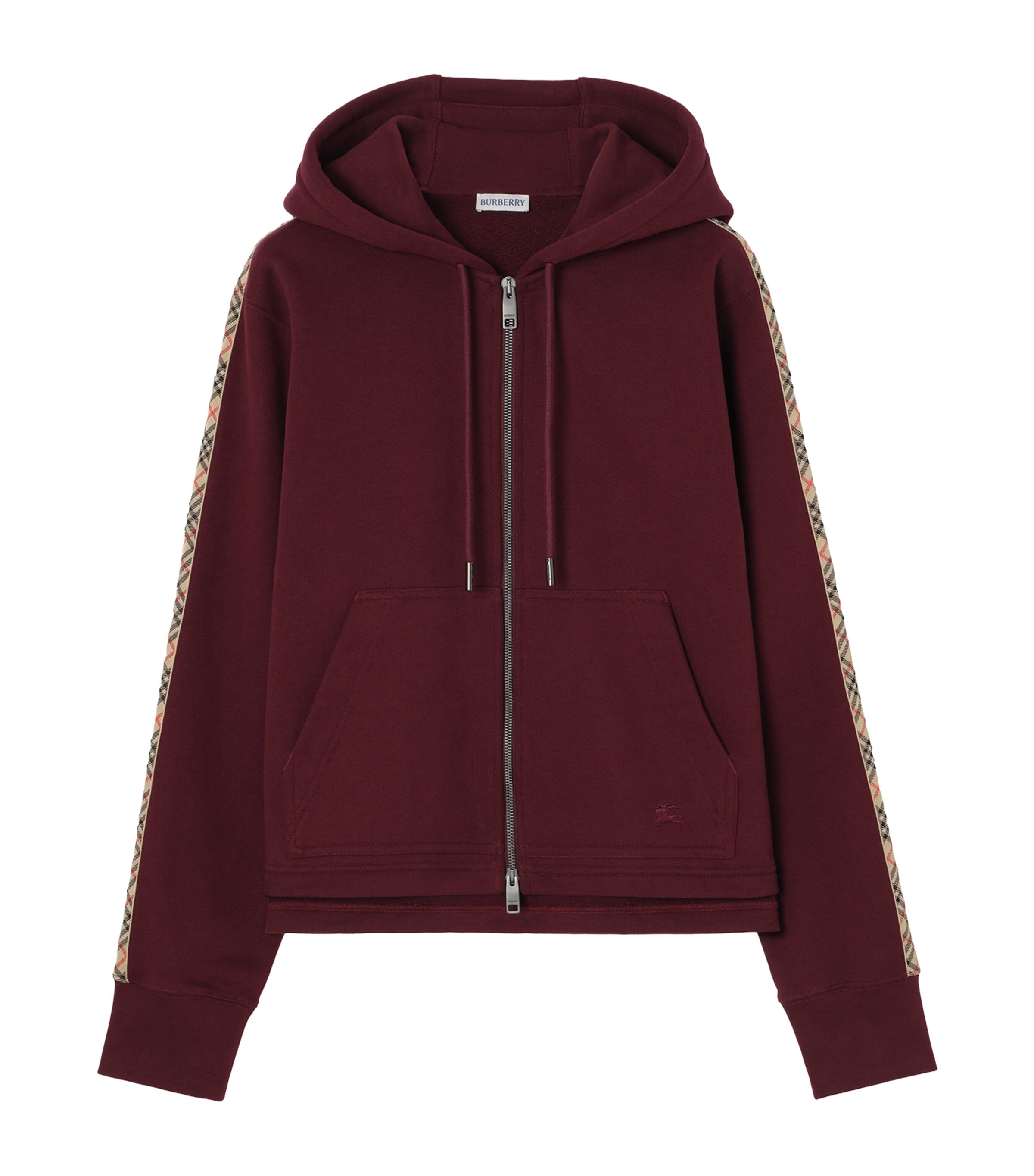 Burberry Womens Cotton Check-Trim Zip-Up Hoodie Vineyard Red