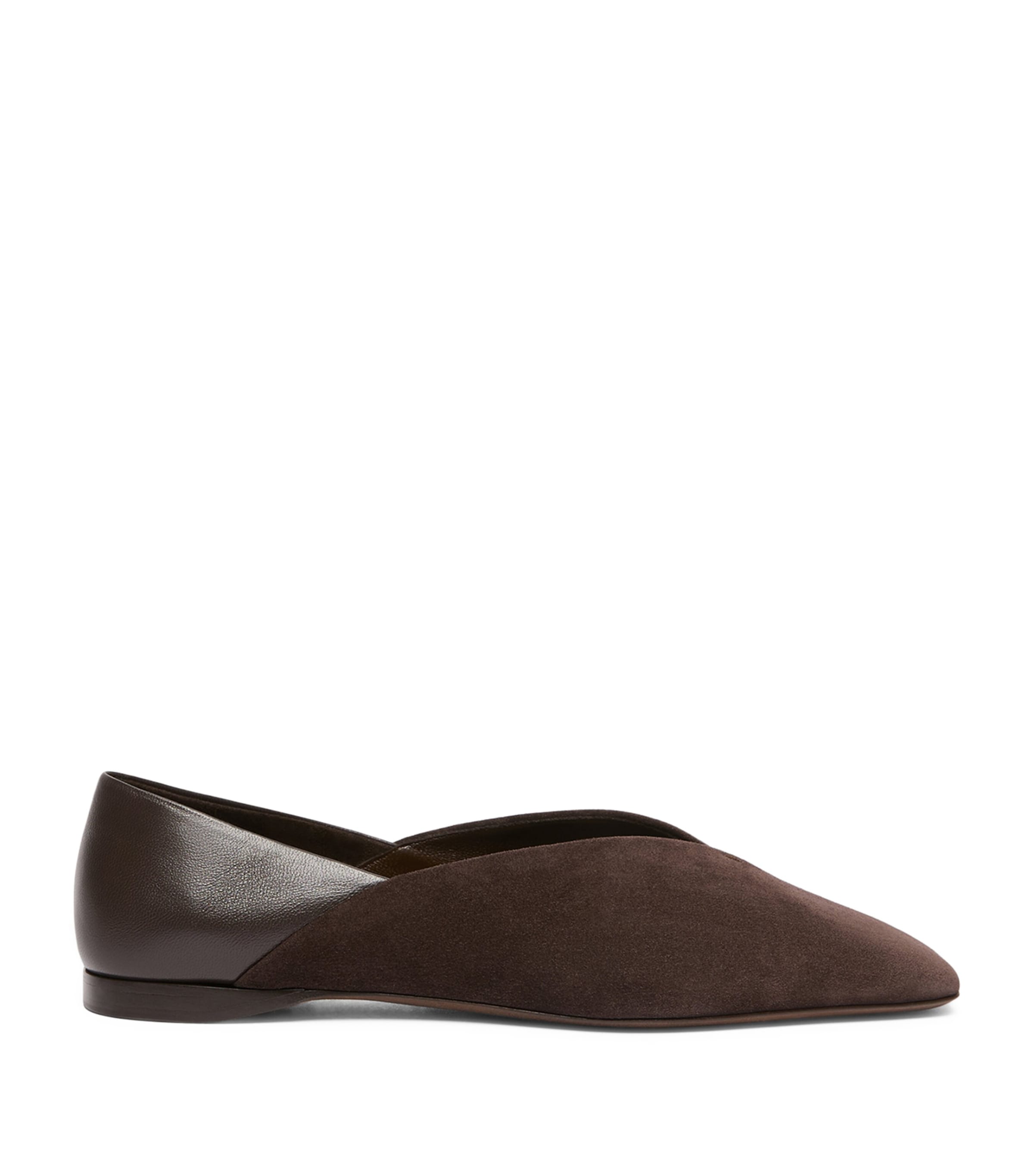 Max Mara Suede Leather-Trim Ballet Flats Dark Brown