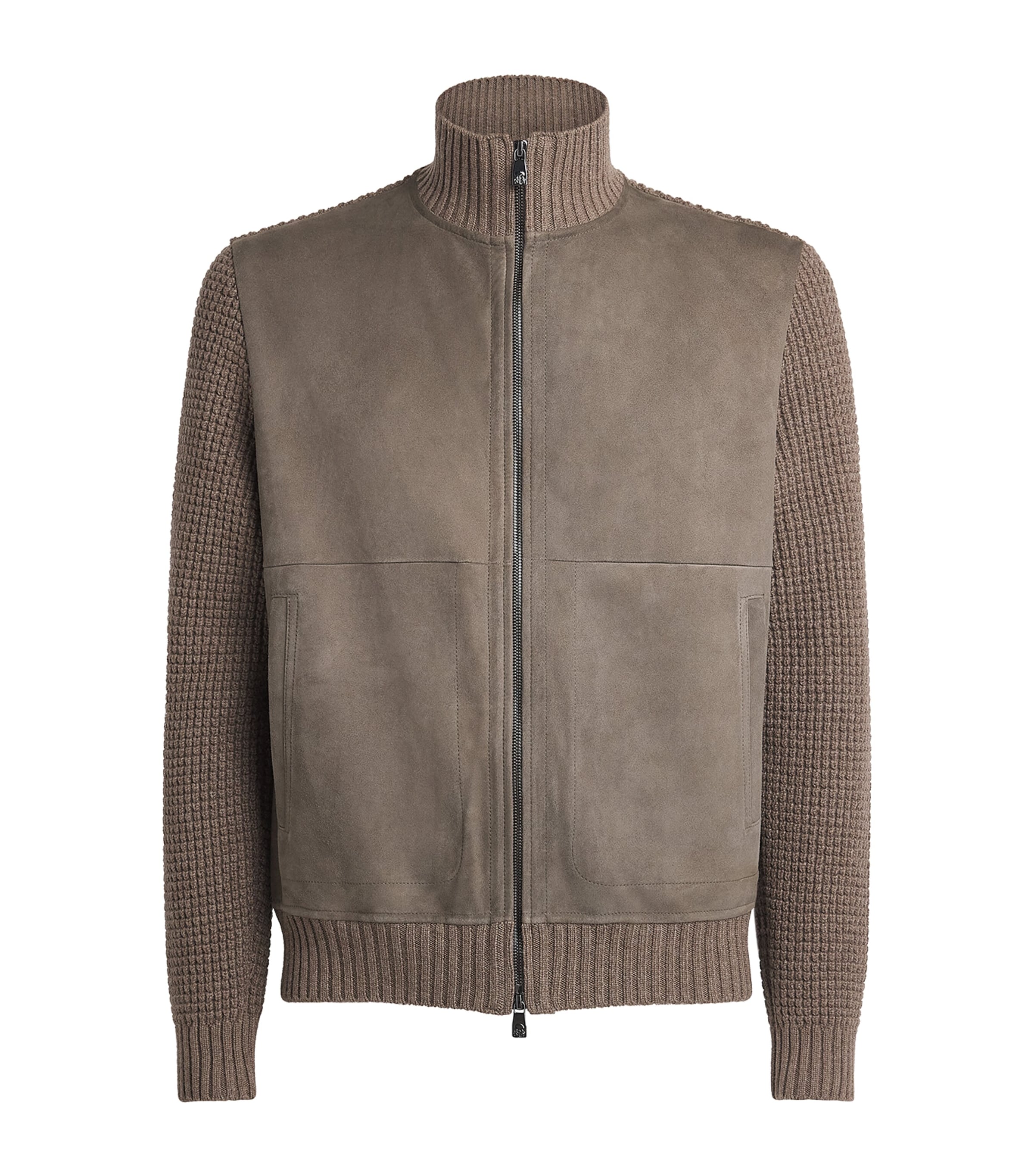 Corneliani Mens Wool-Suede Hybrid Jacket Brick Brown