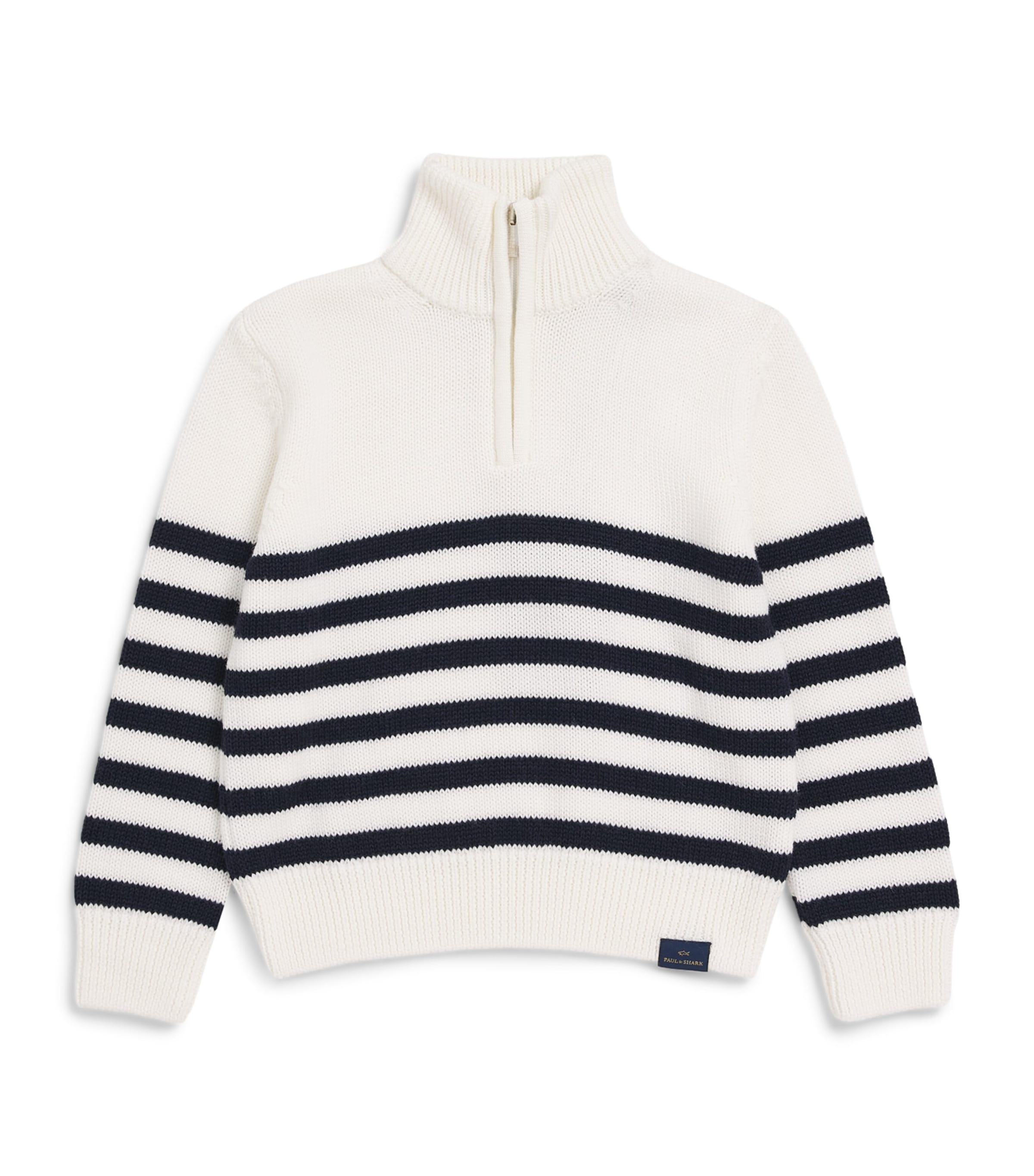 Paul & Shark Wool Stripe Quarter-Zip Sweater (4-16 Years) Off White