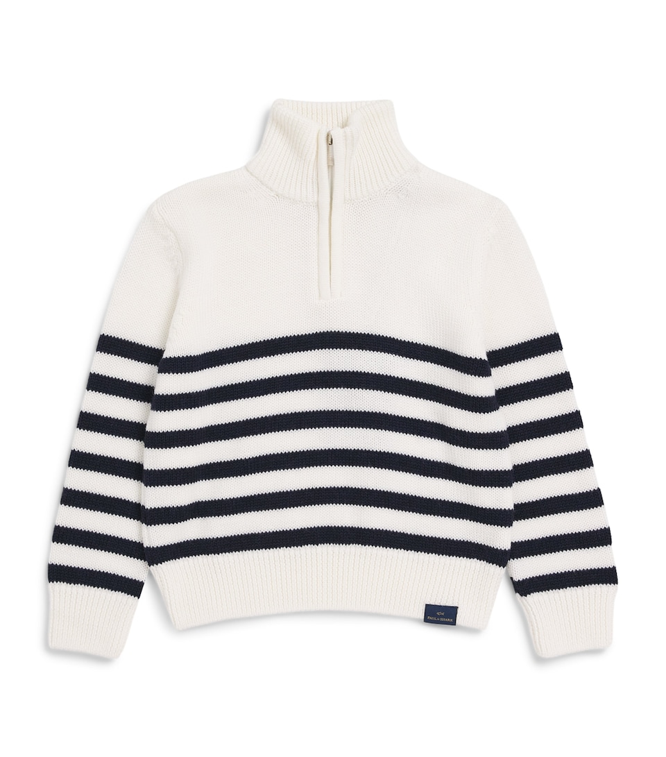 Paul & Shark Wool Stripe Quarter-Zip Sweater (4-16 Years) Off White