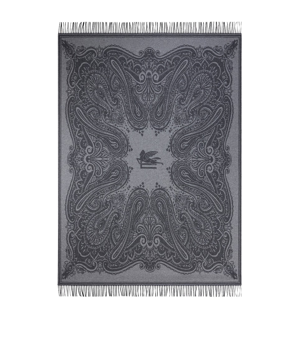 Wool-Cashmere Fringed Alocasia Throw (140cm x 180cm)