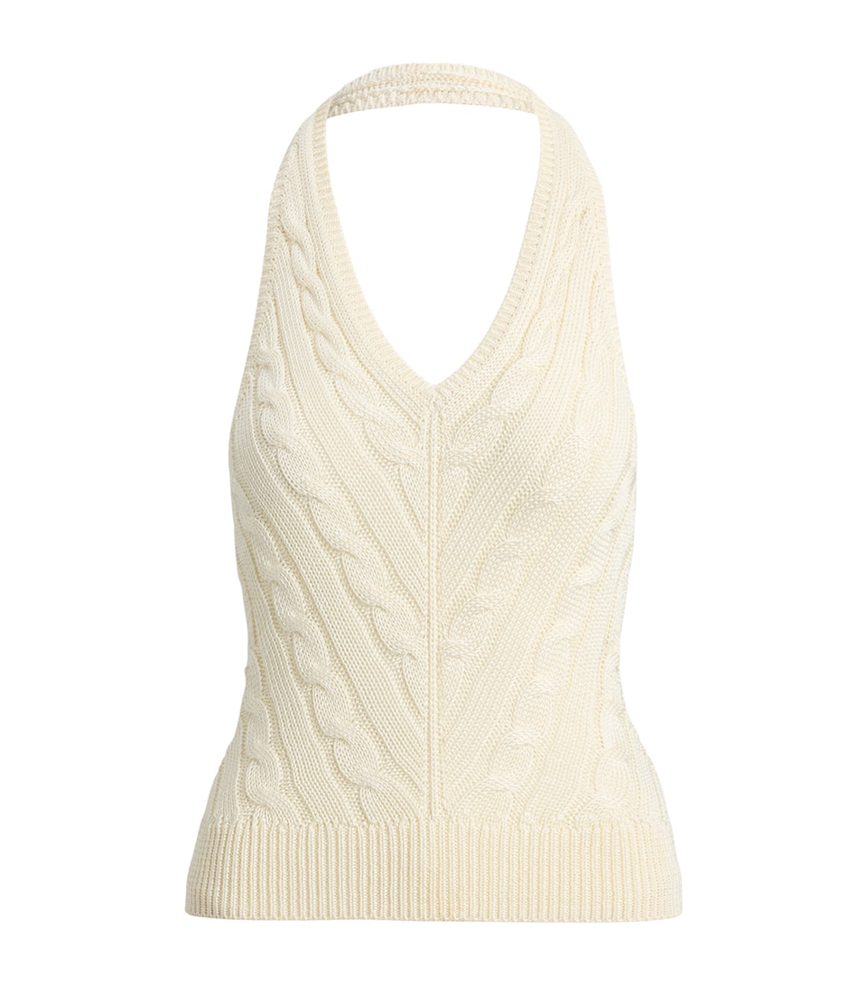 Silk Cable-Knit Halterneck Top