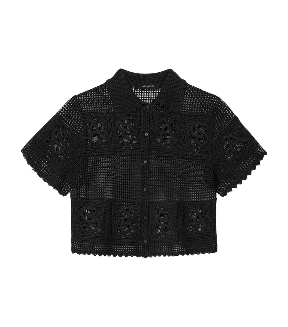 AllSaints Womens Crochet Kyra Polo Shirt Black