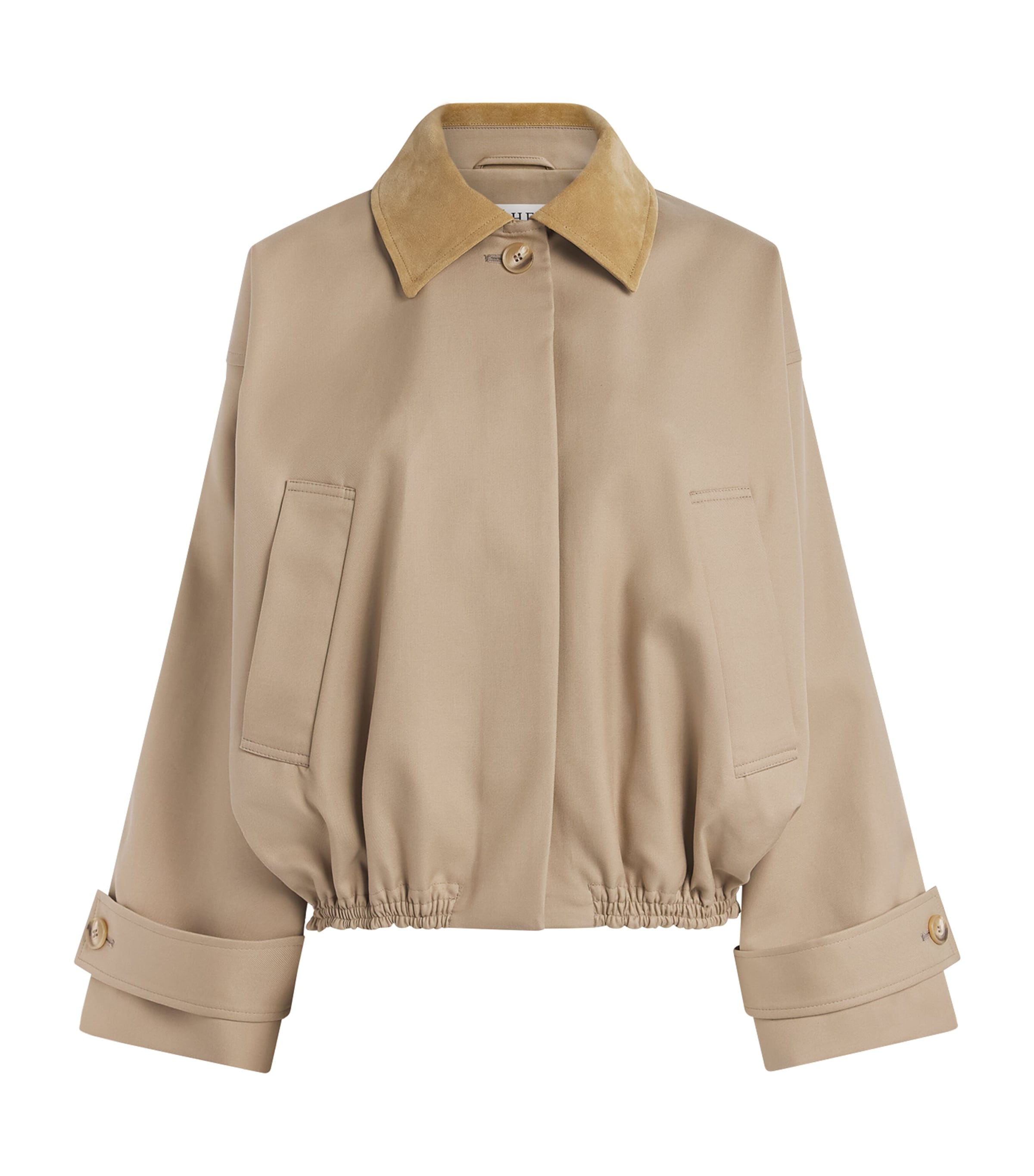 Róhe Womens Cotton Suede-Collar Bomber Jacket Sand