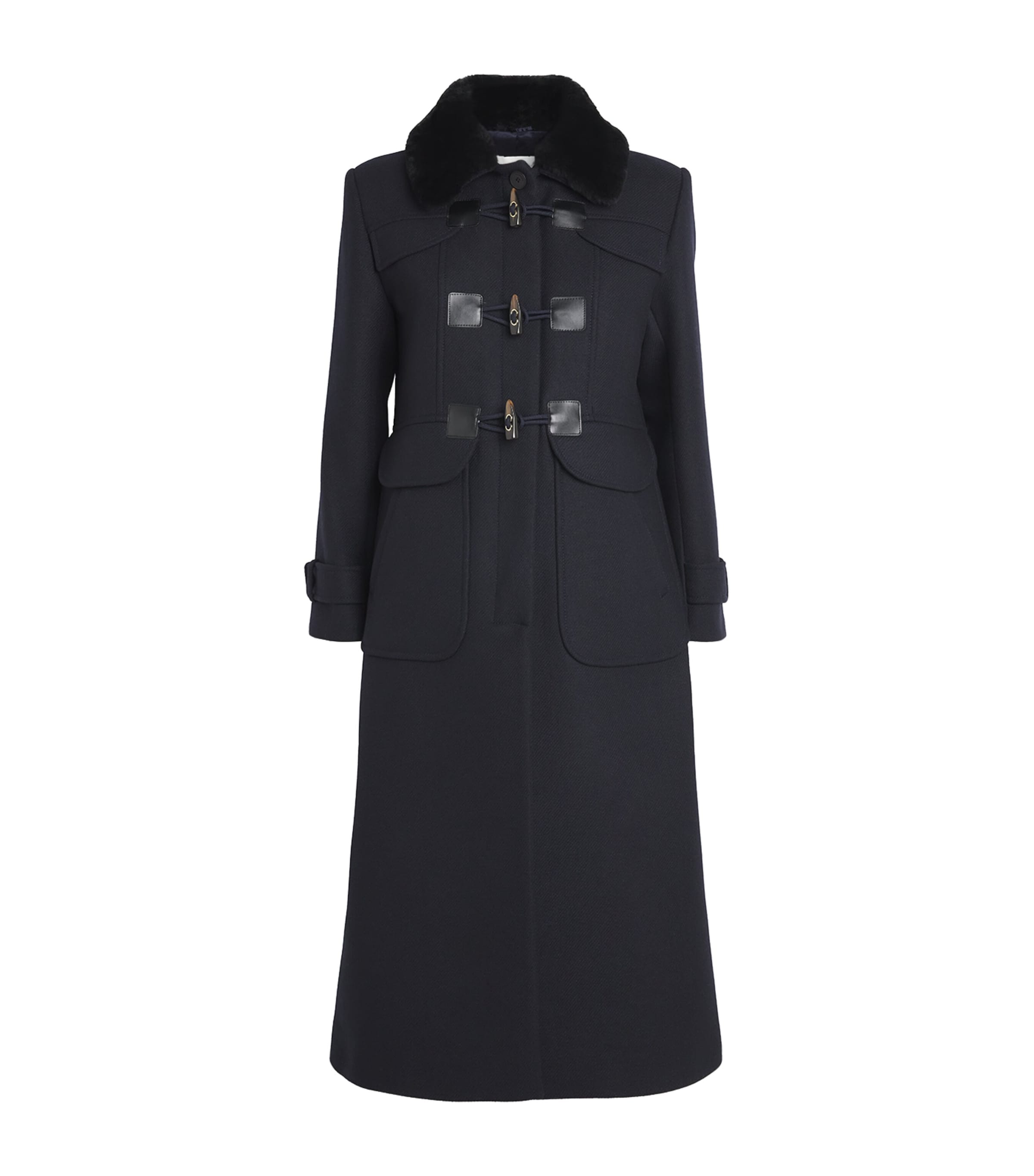Wool-Blend Shearling-Collar Coat