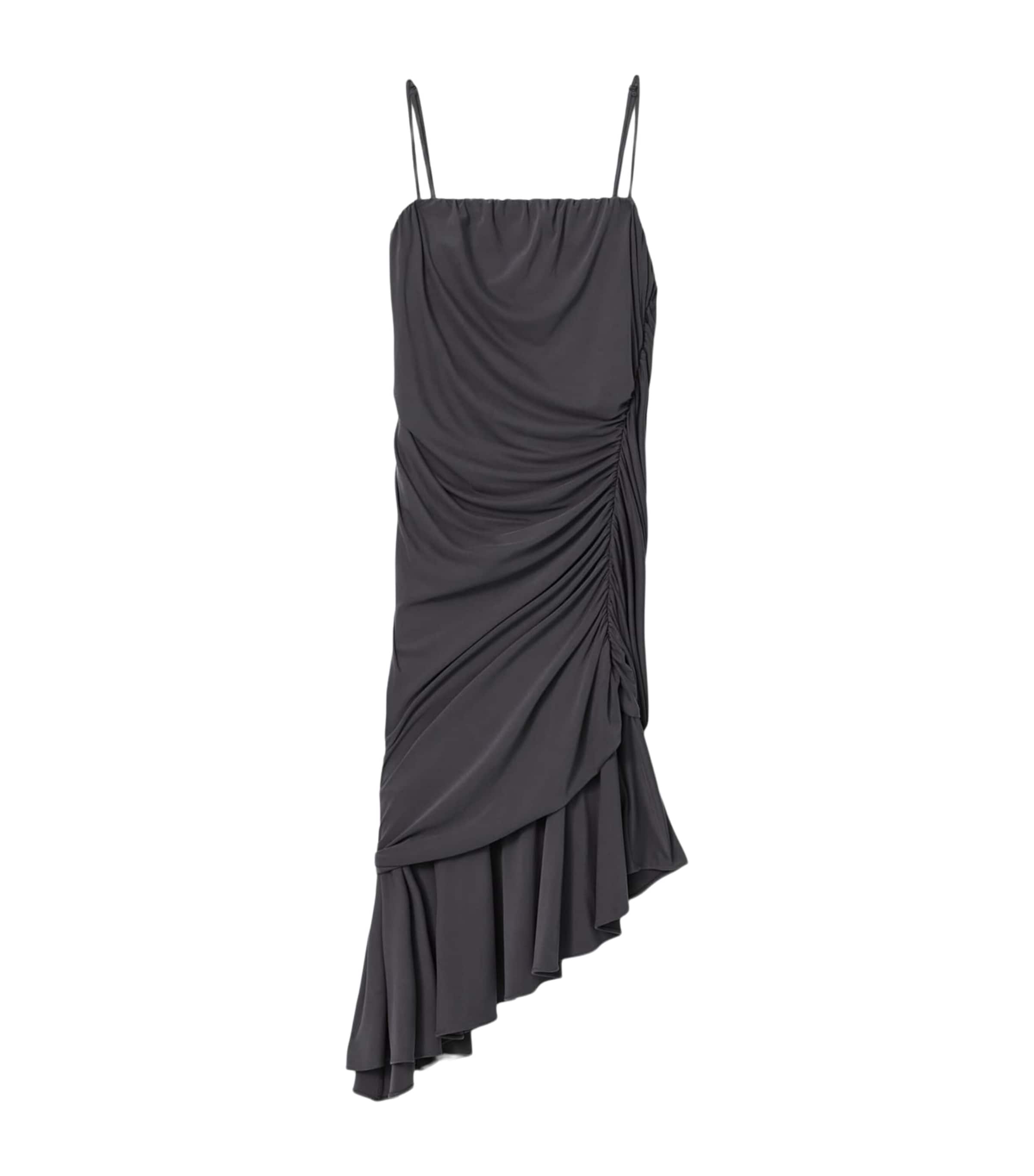 AllSaints Womens Ruched Asymmetric Sophia Mini Dress Grey