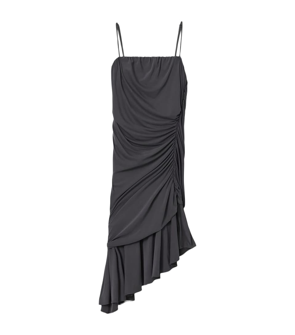 AllSaints Womens Ruched Asymmetric Sophia Mini Dress Grey