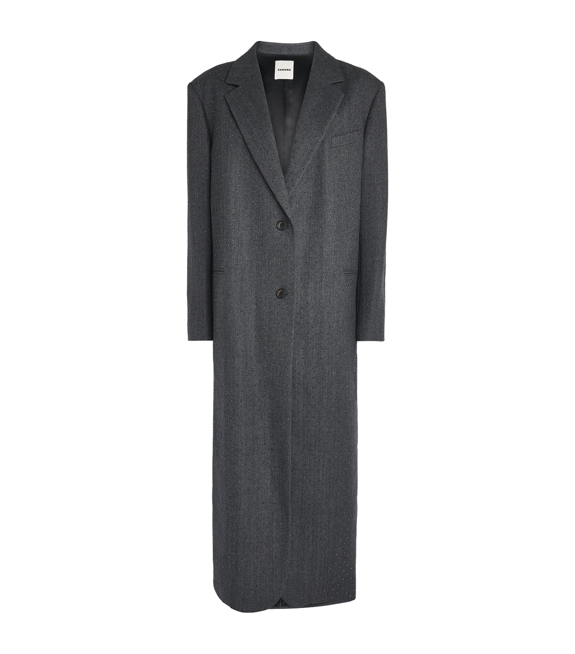 Sandro Paris Womens Wool Rhinestone Long Coat Dark Grey