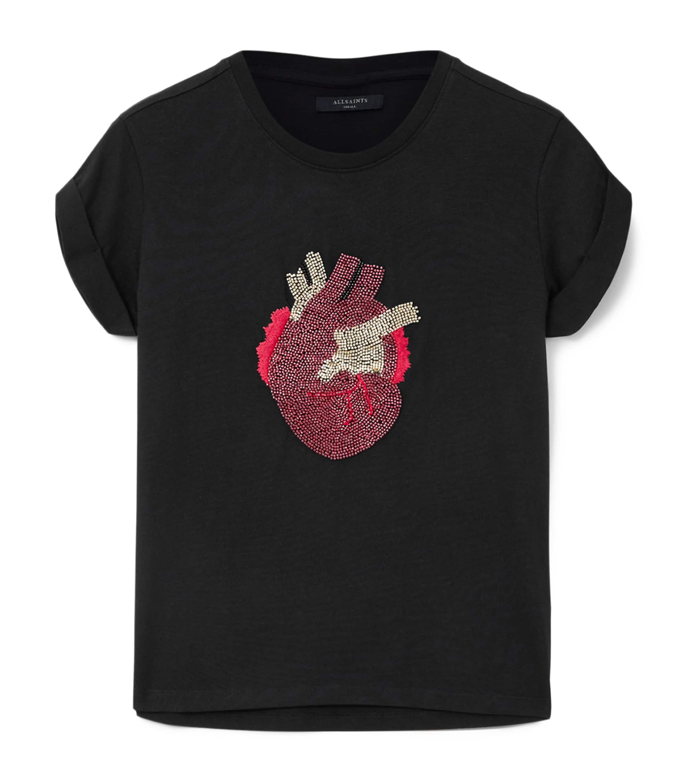 AllSaints Womens Organic Cotton Embellished Anna T-Shirt Black