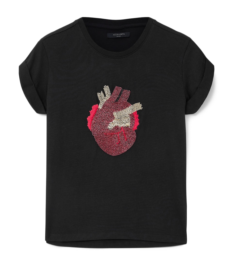 AllSaints Womens Organic Cotton Embellished Anna T-Shirt Black