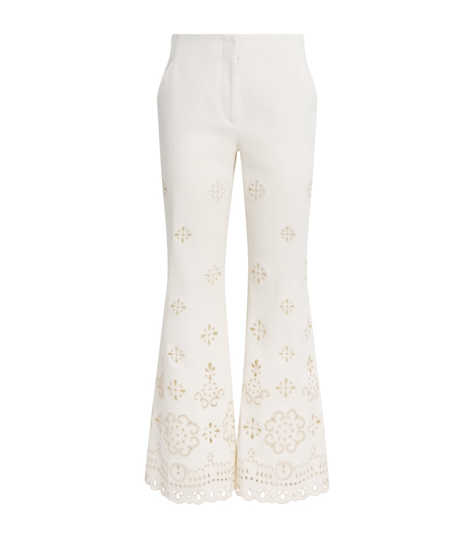 Veronica Beard Womens Eyelet Komi Wide-Leg Jeans Dove