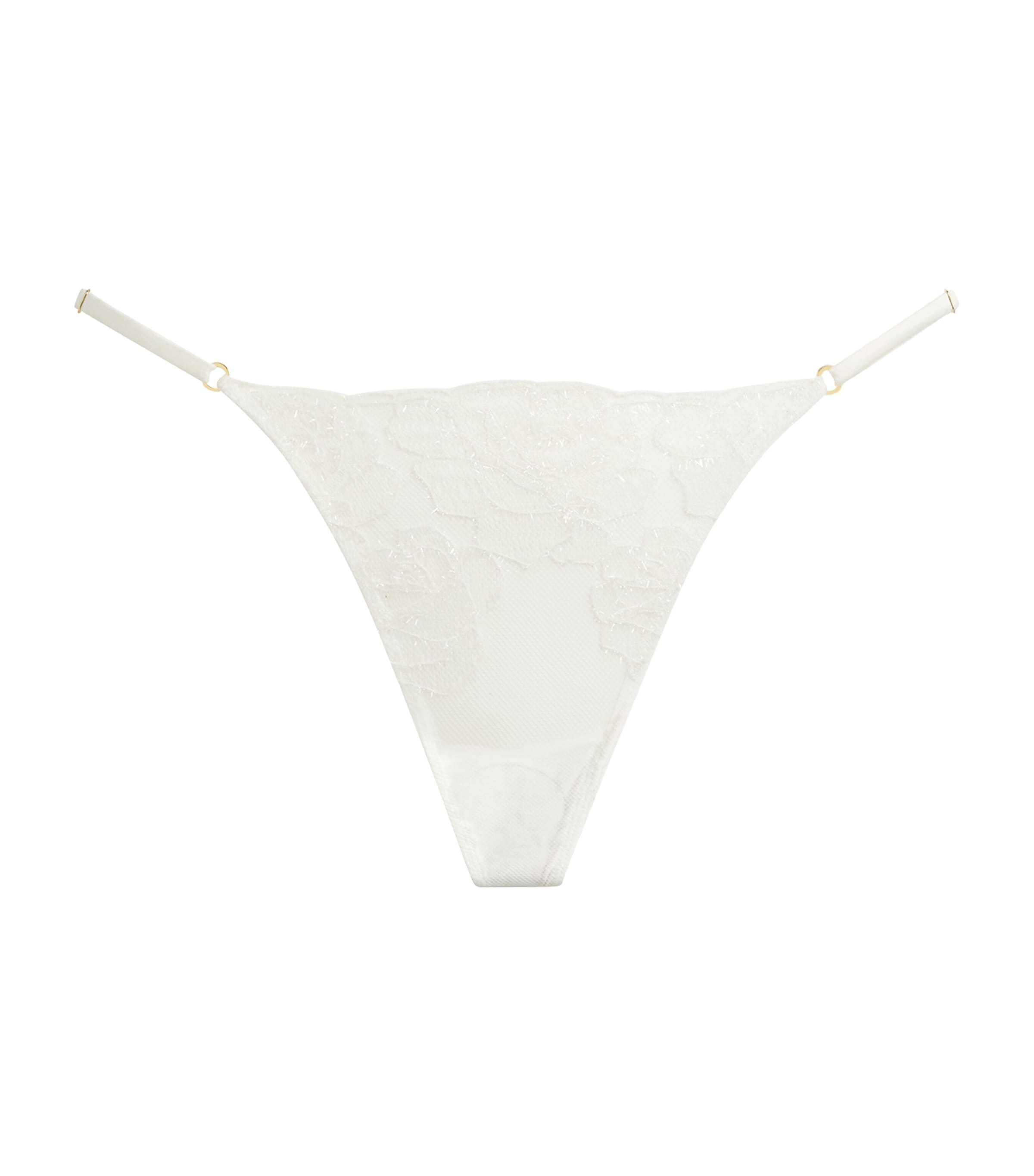 Kiki de Montparnasse Womens Lace Fleurs Veloutées Thong Ivory