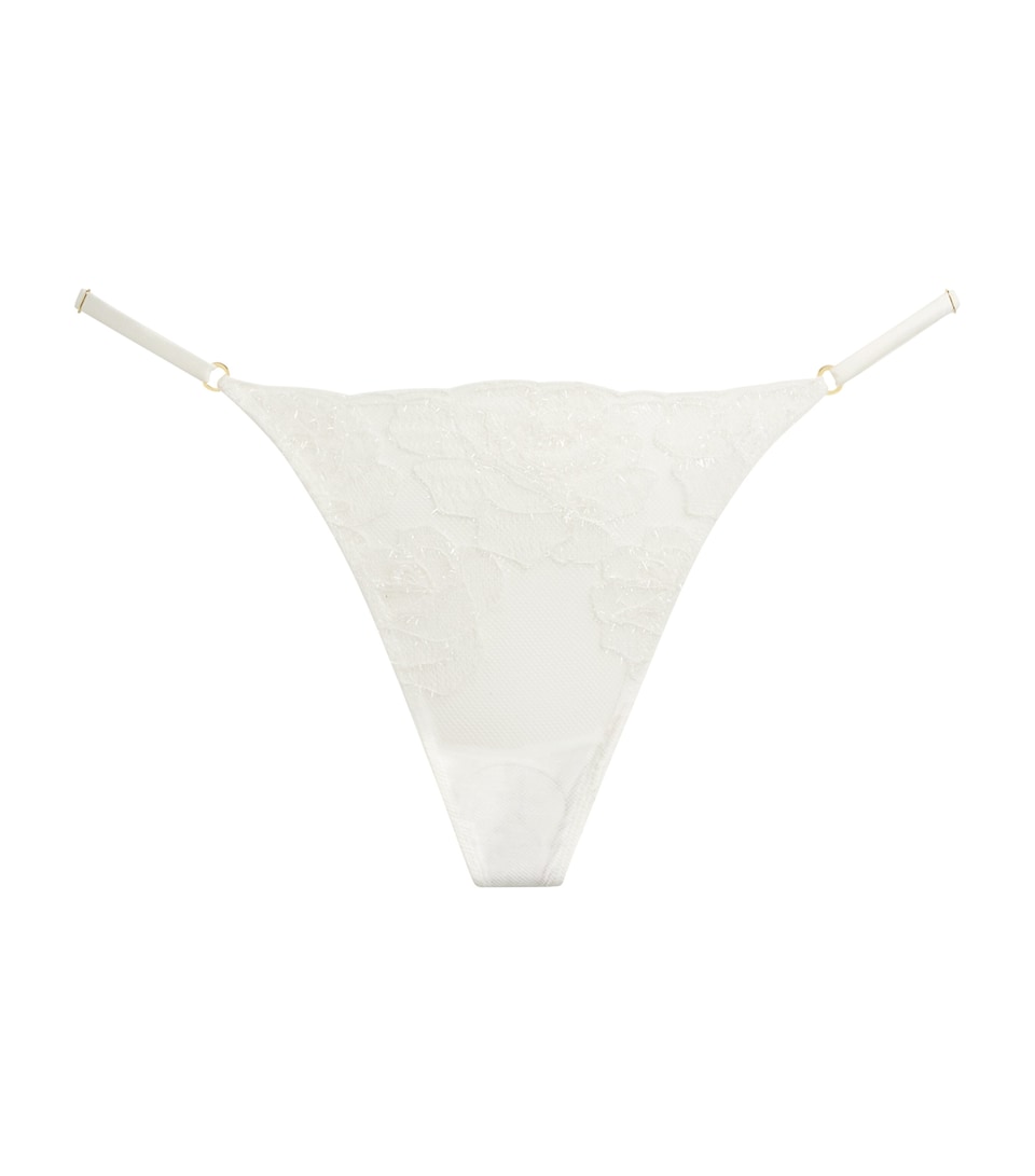 Kiki de Montparnasse Womens Lace Fleurs Veloutées Thong Ivory