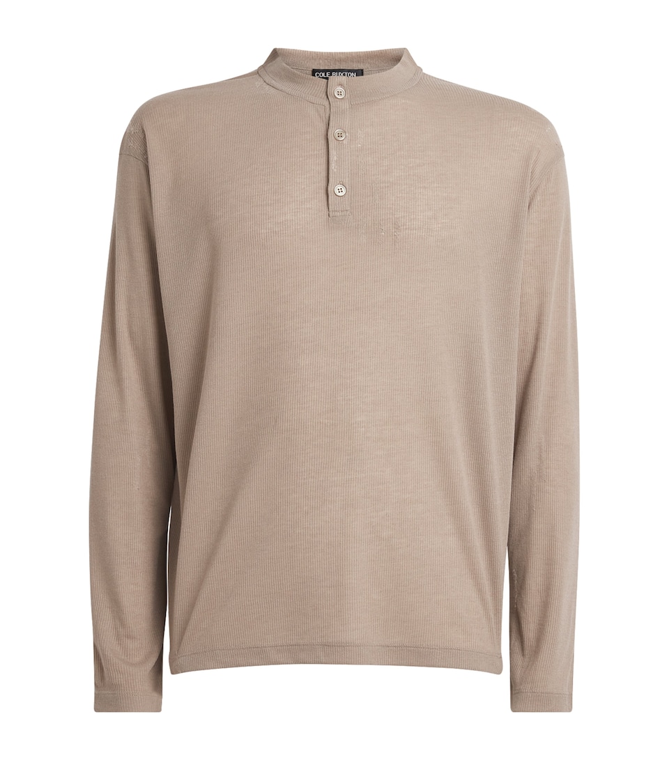 Distressed-Detail Long-Sleeve Henley T-Shirt