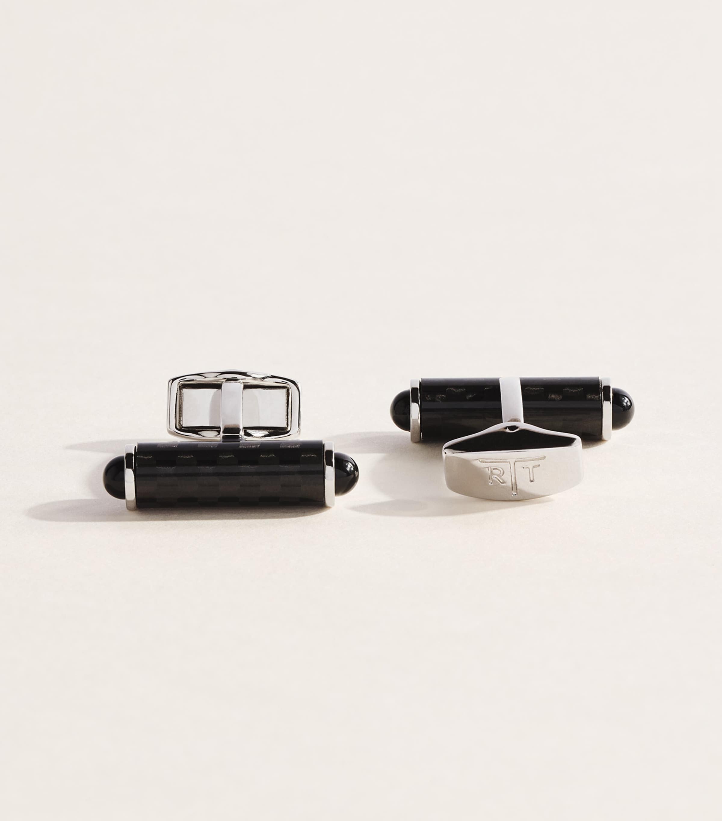 Tateossian Palladium-Plated Carbon Cylinder Cufflinks Black