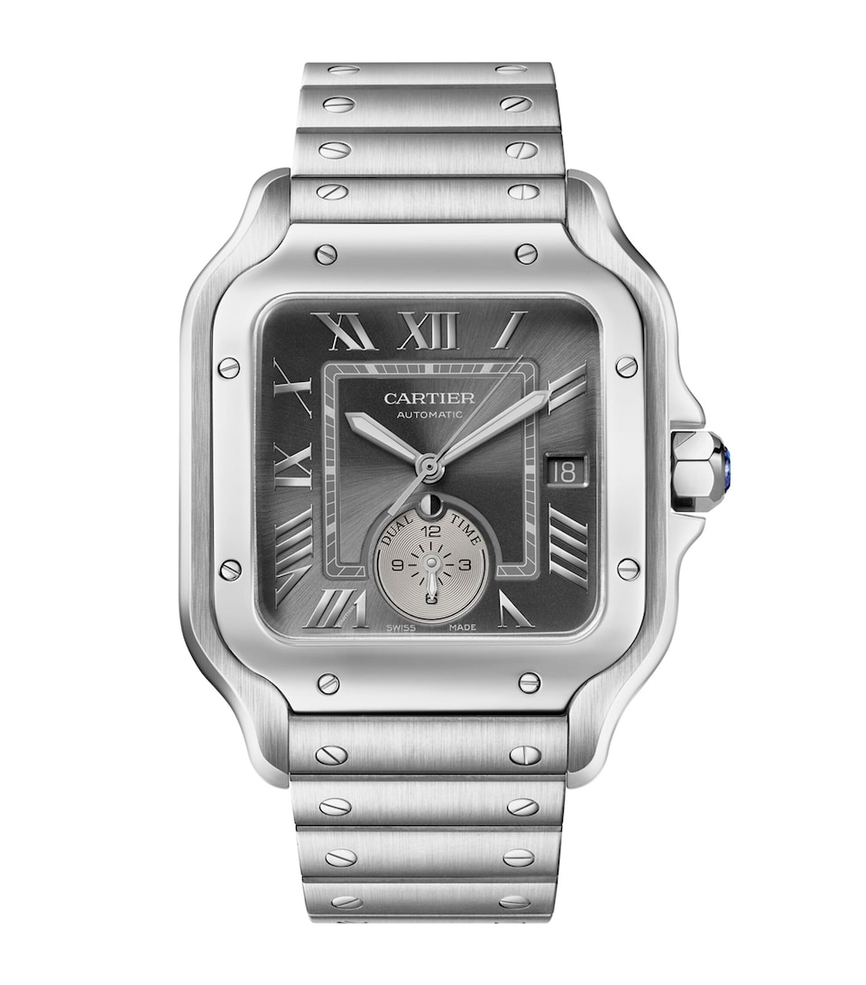 Rhodium-Plated Santos de Cartier Dual Time Watch 40.2mm