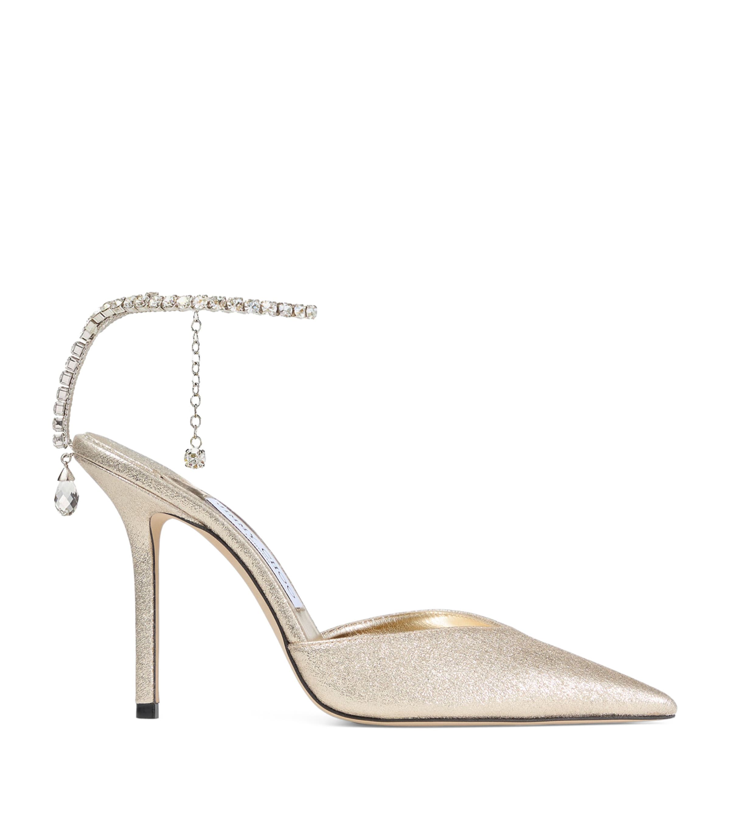 Jimmy Choo Saeda 100 Satin Pumps Platinum/crystal