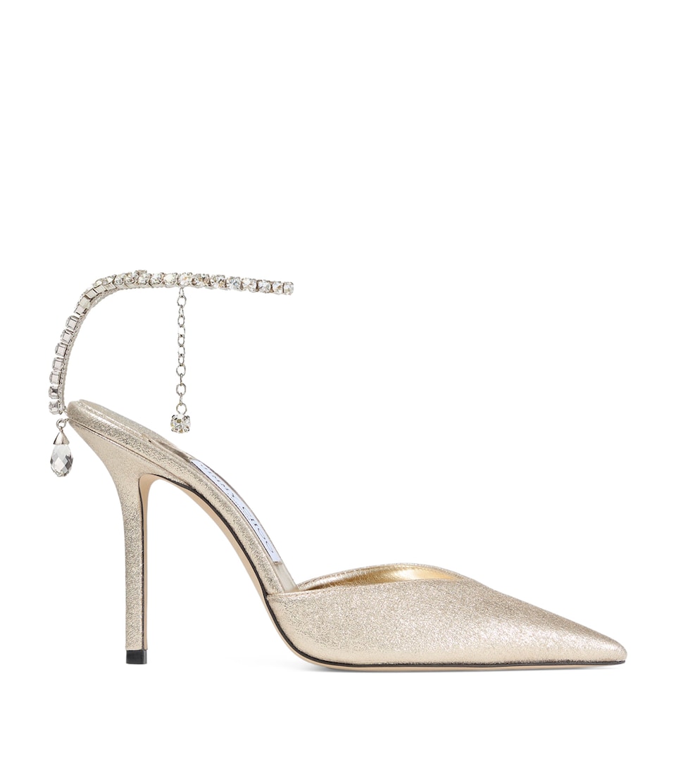 Jimmy Choo Saeda 100 Satin Pumps Platinum/crystal