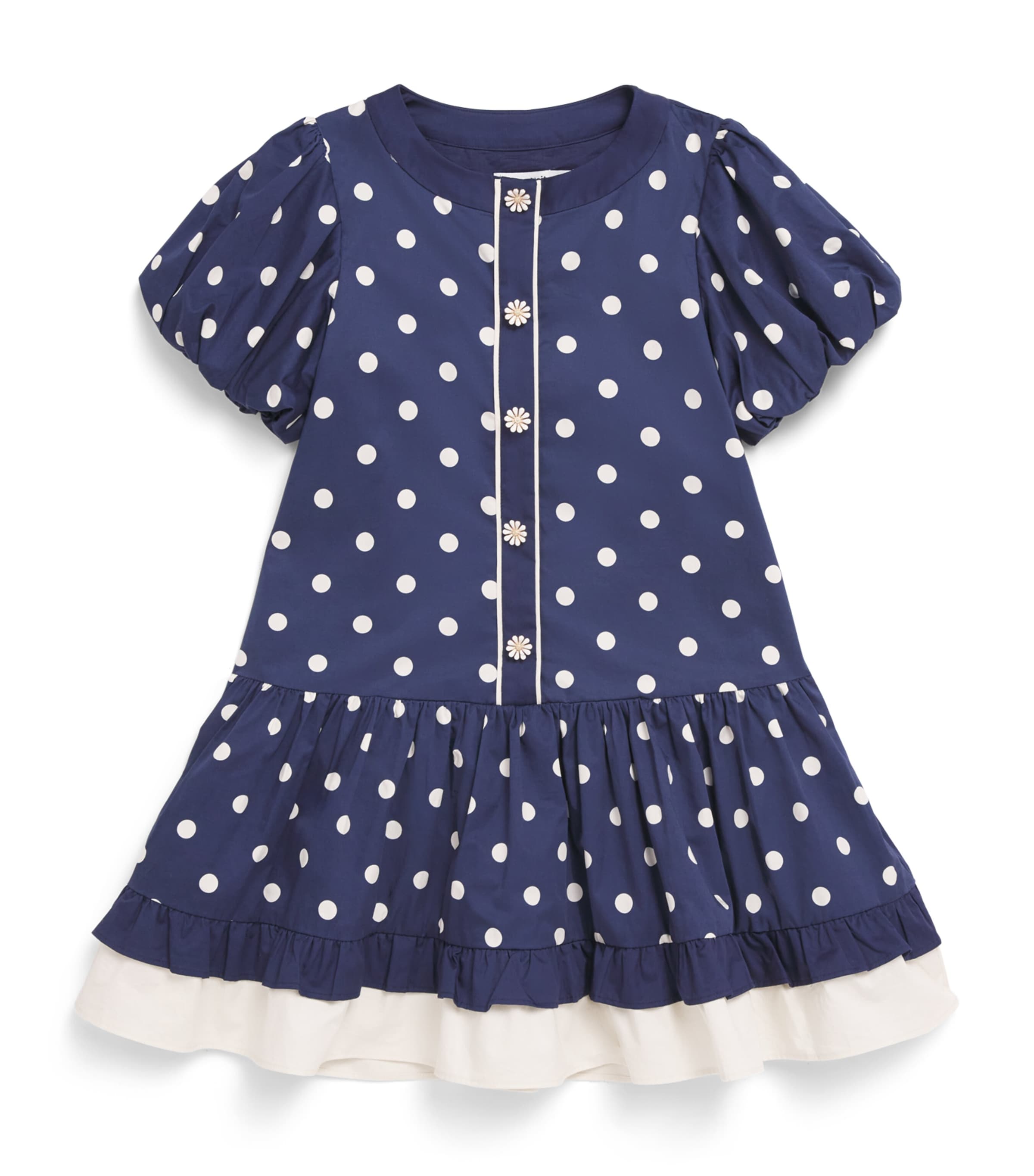 Self-Portrait Kids Taffeta Polka-Dot Dress (4-12 Years) Navy