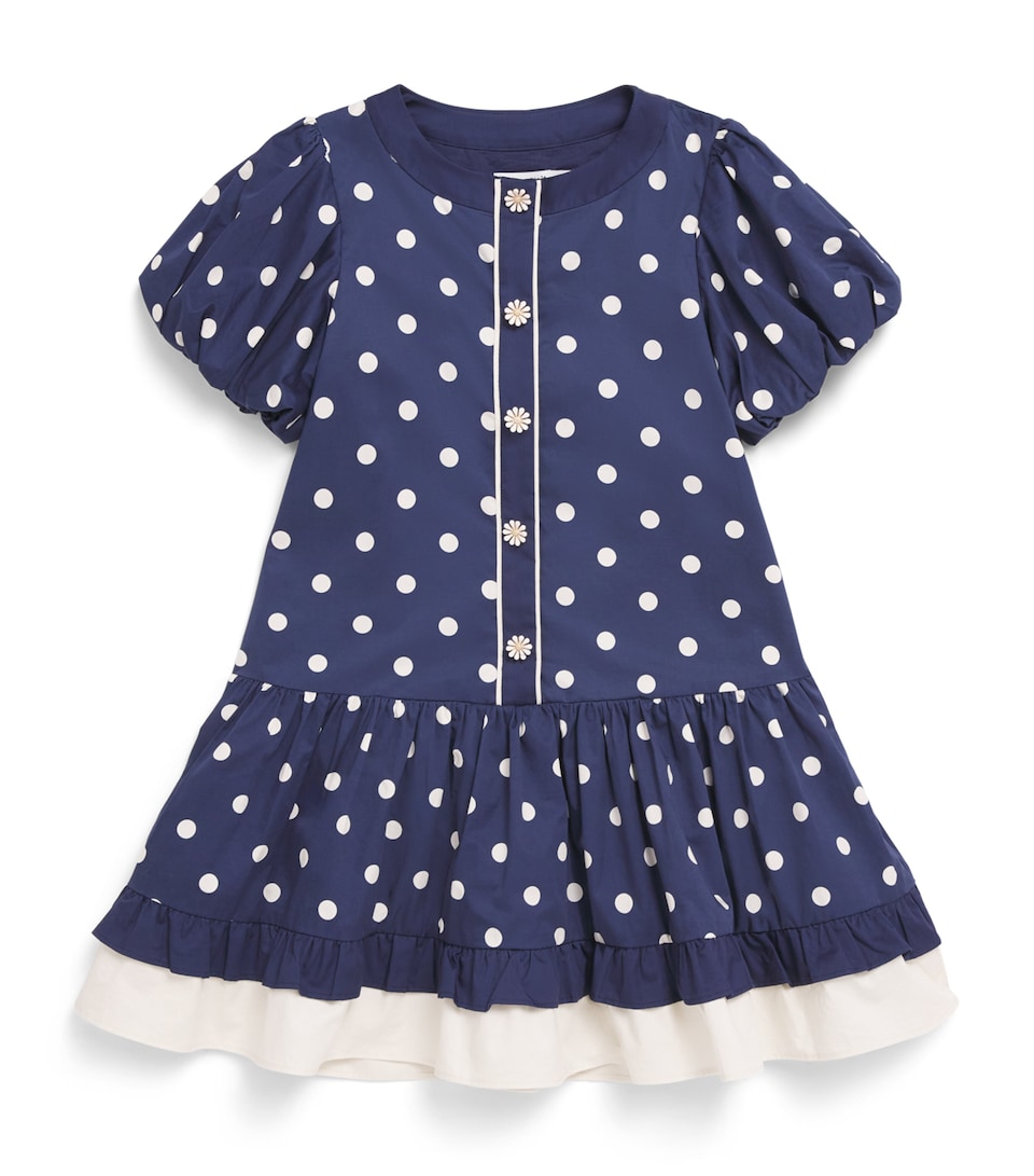 Self-Portrait Kids Taffeta Polka-Dot Dress (4-12 Years) Navy