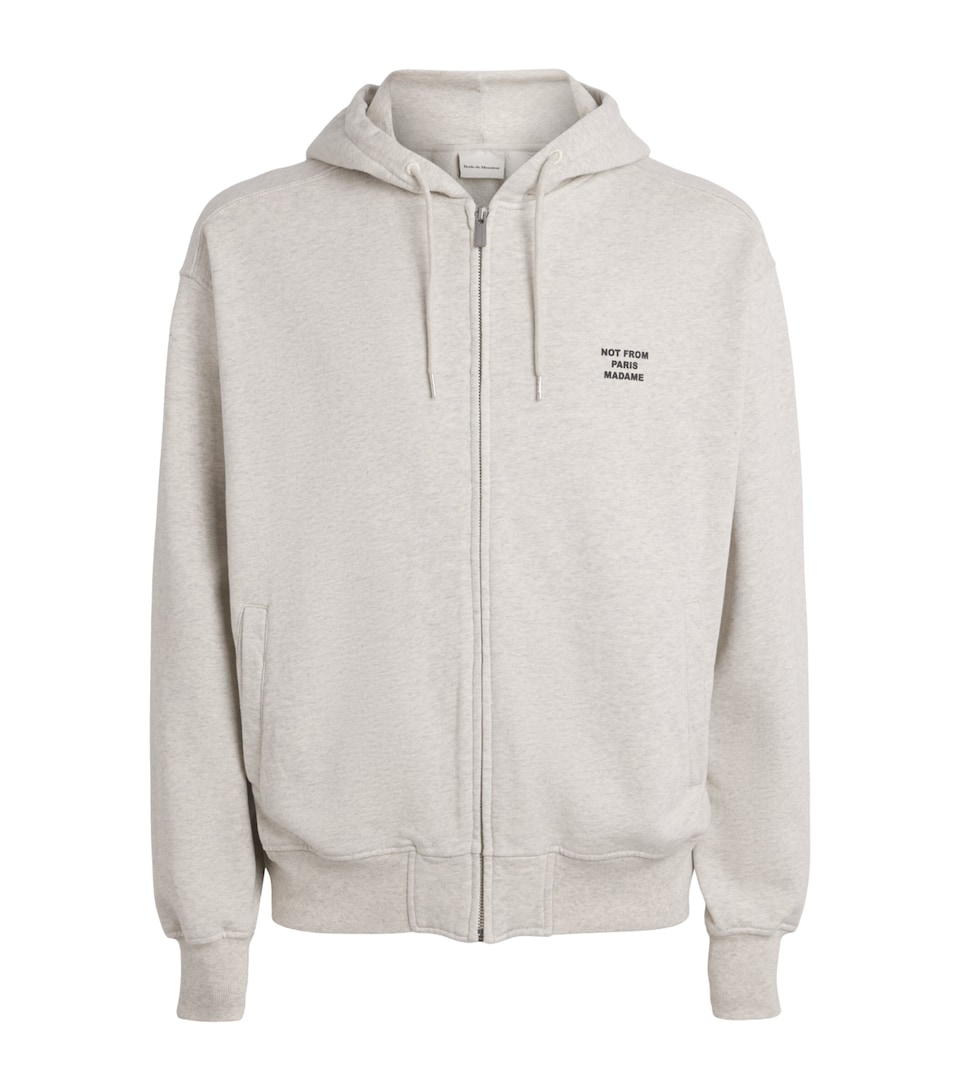 Drôle De Monsieur Mens Cotton Slogan Zip-Up Hoodie Grey