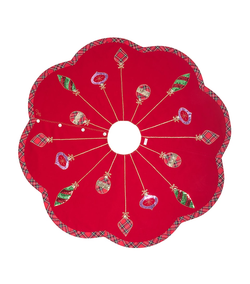 Tartan Bauble-Embroidered Christmas Tree Skirt