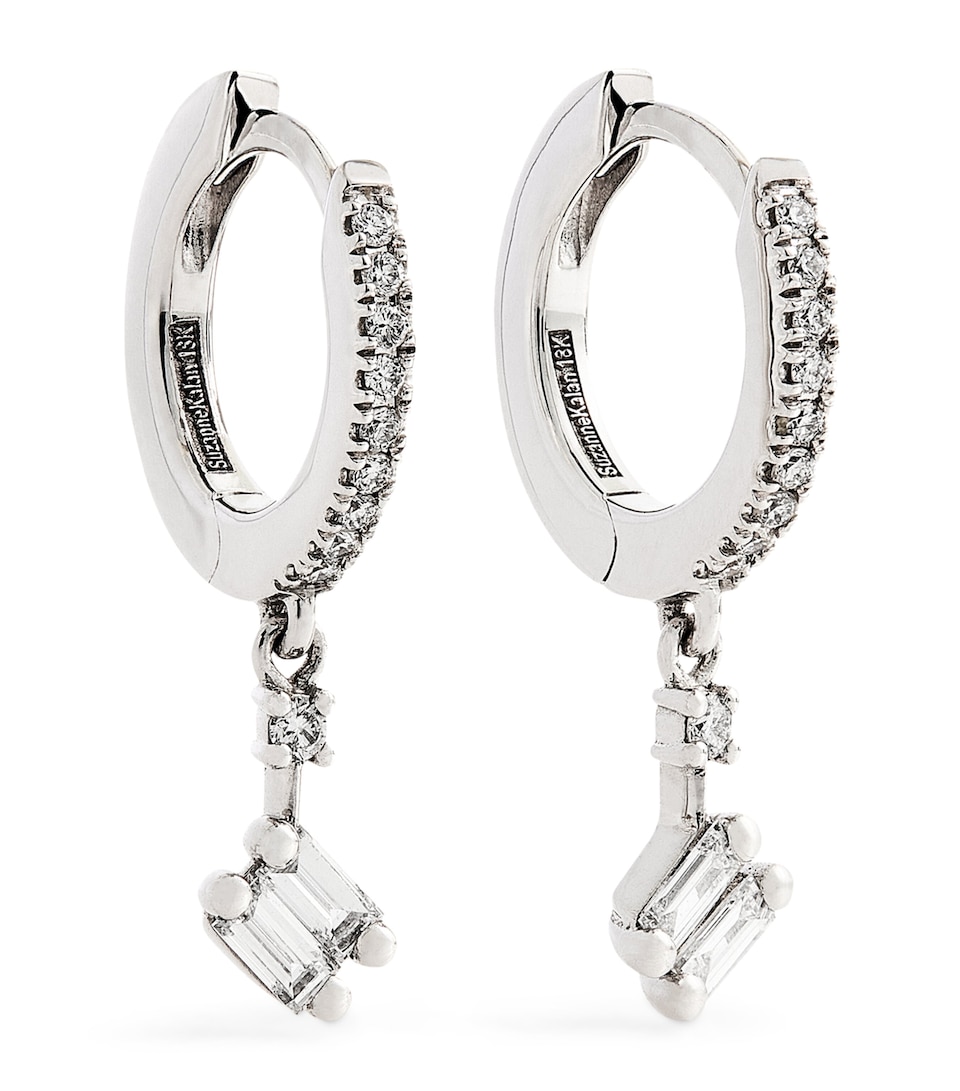 Suzanne Kalan White Gold and Diamond Classic Dangle Drop Huggie Earrings Wg/wd