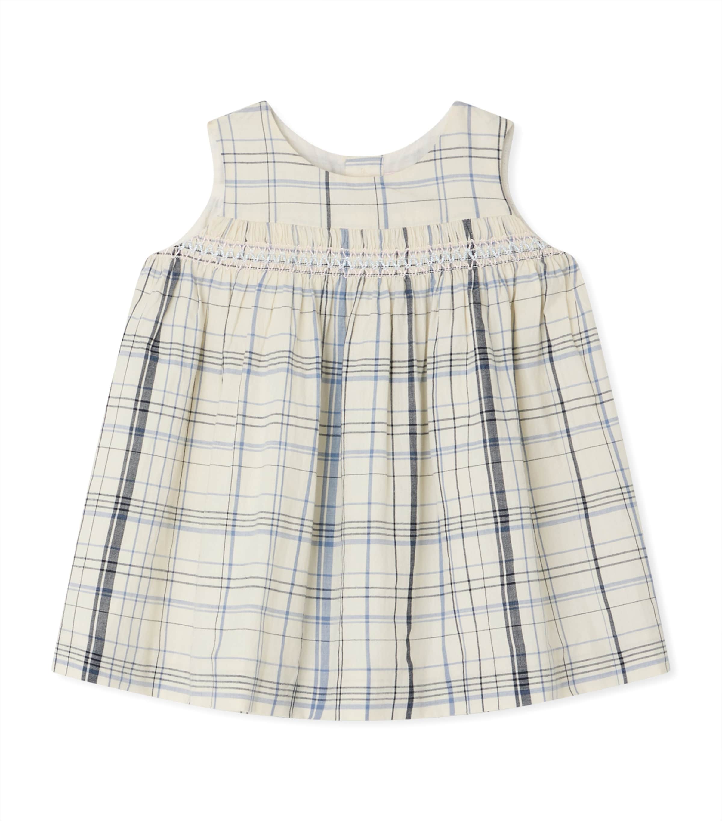 Bonpoint Cotton Check Print Sleeveless Dress (6-18 Months) Ca Bleu
