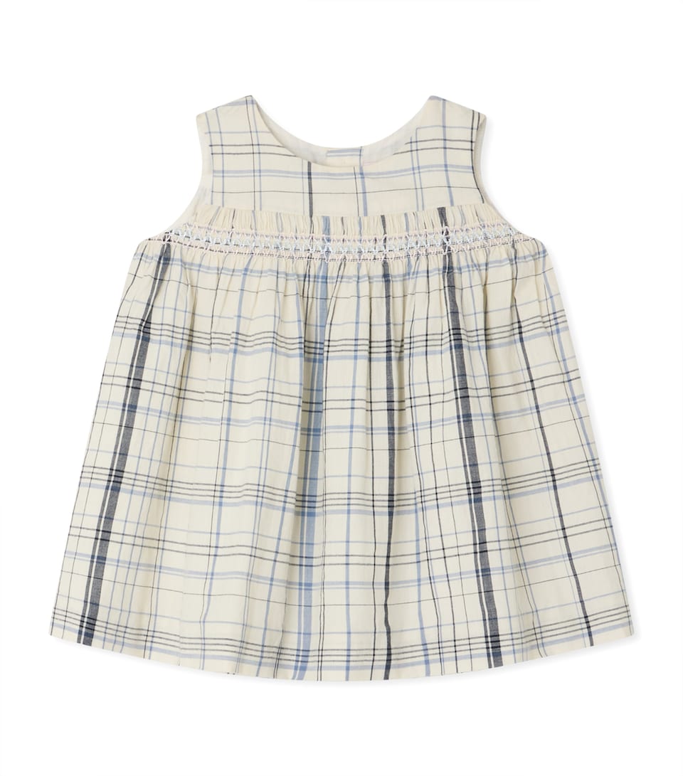 Bonpoint Cotton Check Print Sleeveless Dress (6-18 Months) Ca Bleu