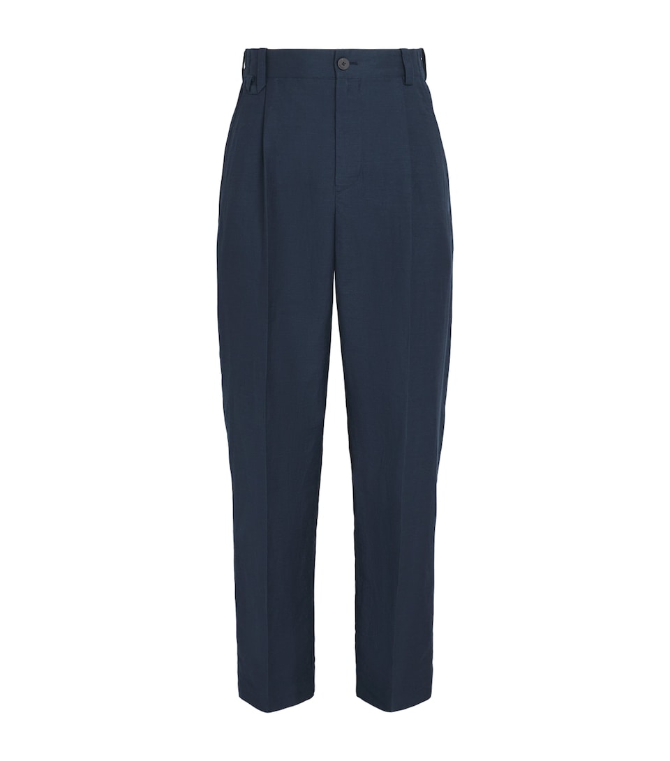 Jacquemus Mens Linen-Blend Pleated Croisière Trousers Dark Navy/