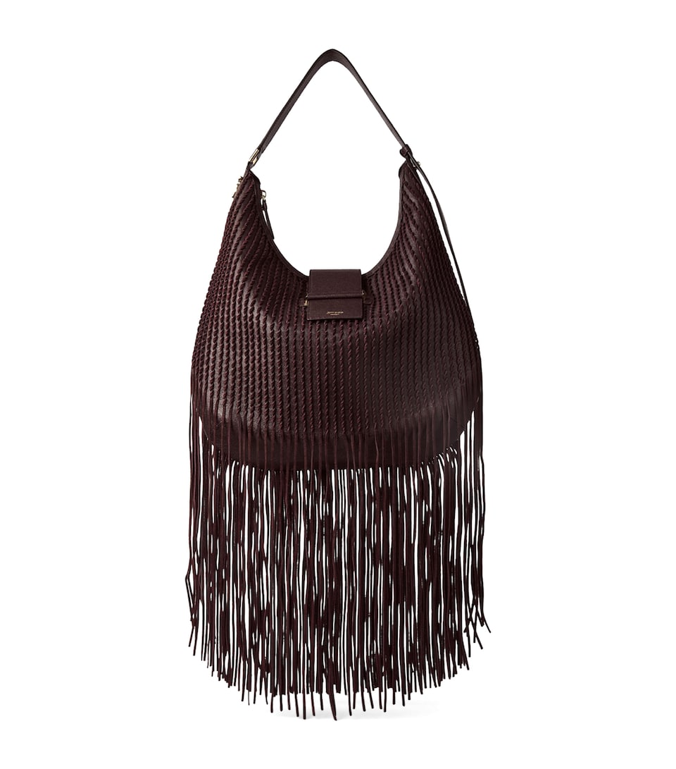 Jimmy Choo Bar Leather Fringed Shoulder Bag Deep Merlot/deep Mer