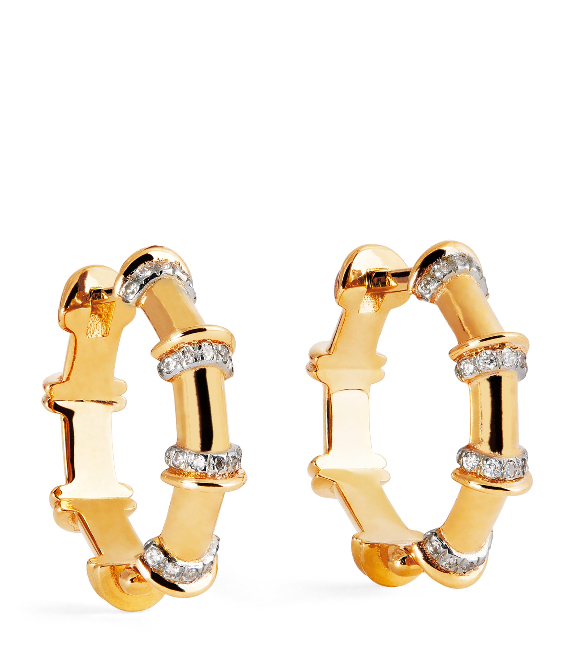 Small Yellow Gold and Diamond Warrior N*93 Hoop Earrings