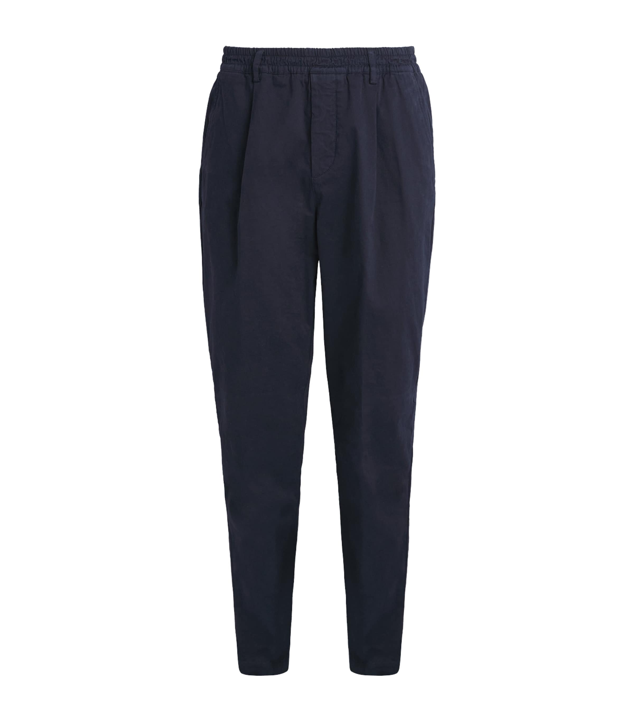 Eleventy Mens Stretch-Cotton Pleated Straight Trousers Blu