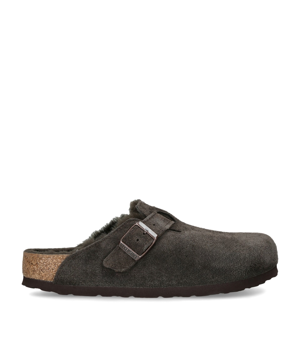 Birkenstock Suede-Shearling Boston Clogs (Regular Fit) Dark Brown