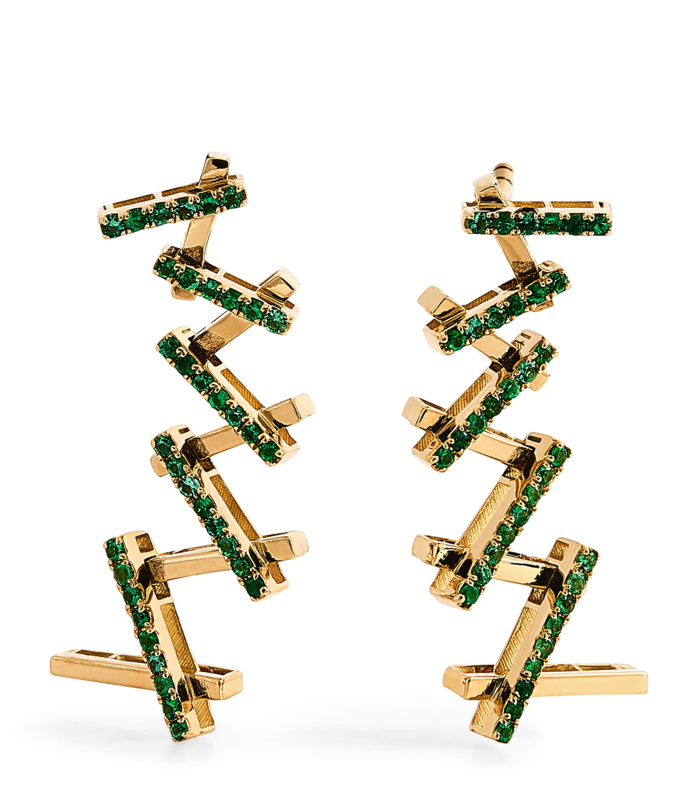 Suzanne Kalan Yellow Gold and Emerald Deco Gradual Wishbone Earrings Yg/emer