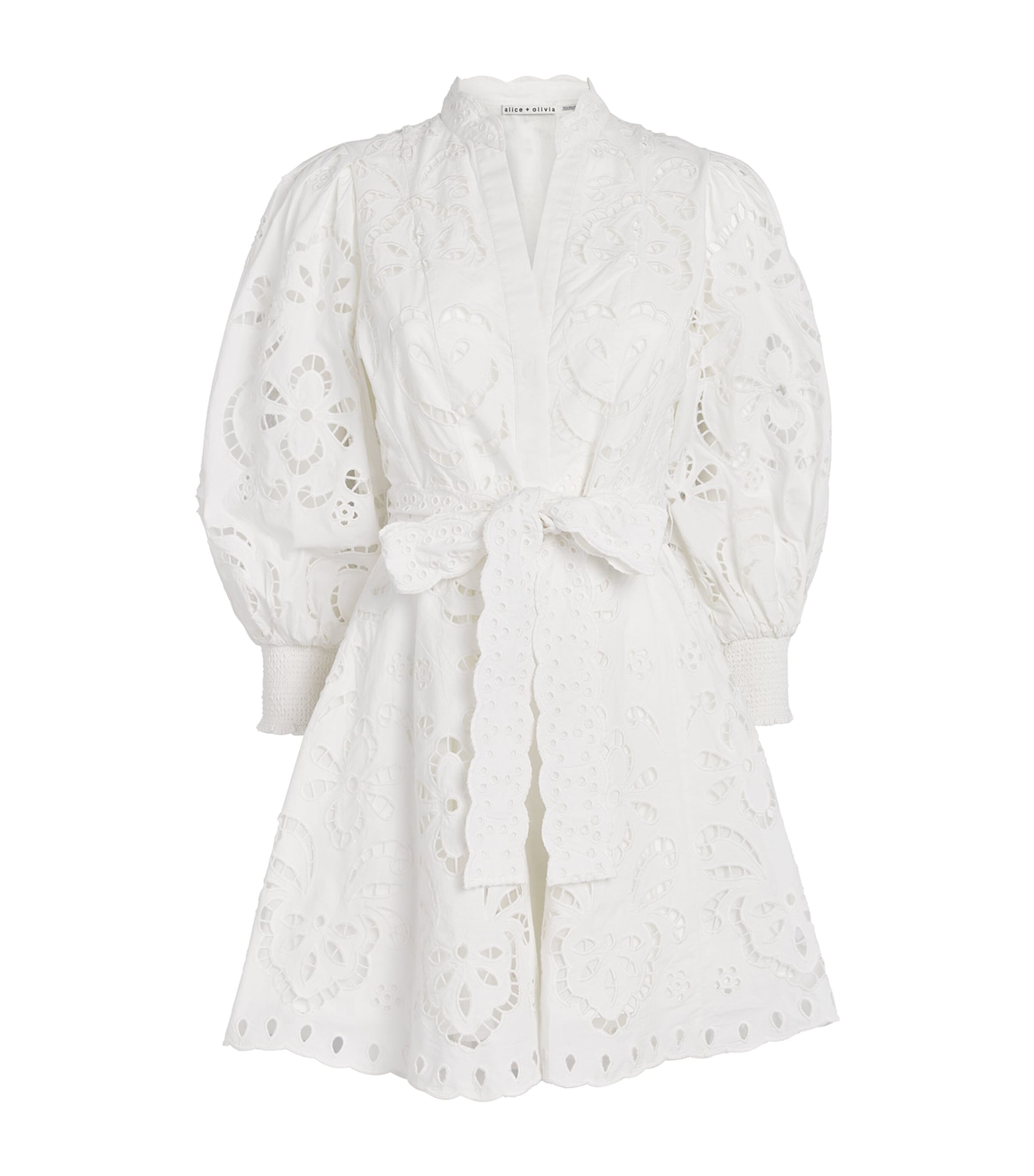 Alice+Olivia Womens Embroidered Lucy Mini Shirt Dress Eng Rose Off White