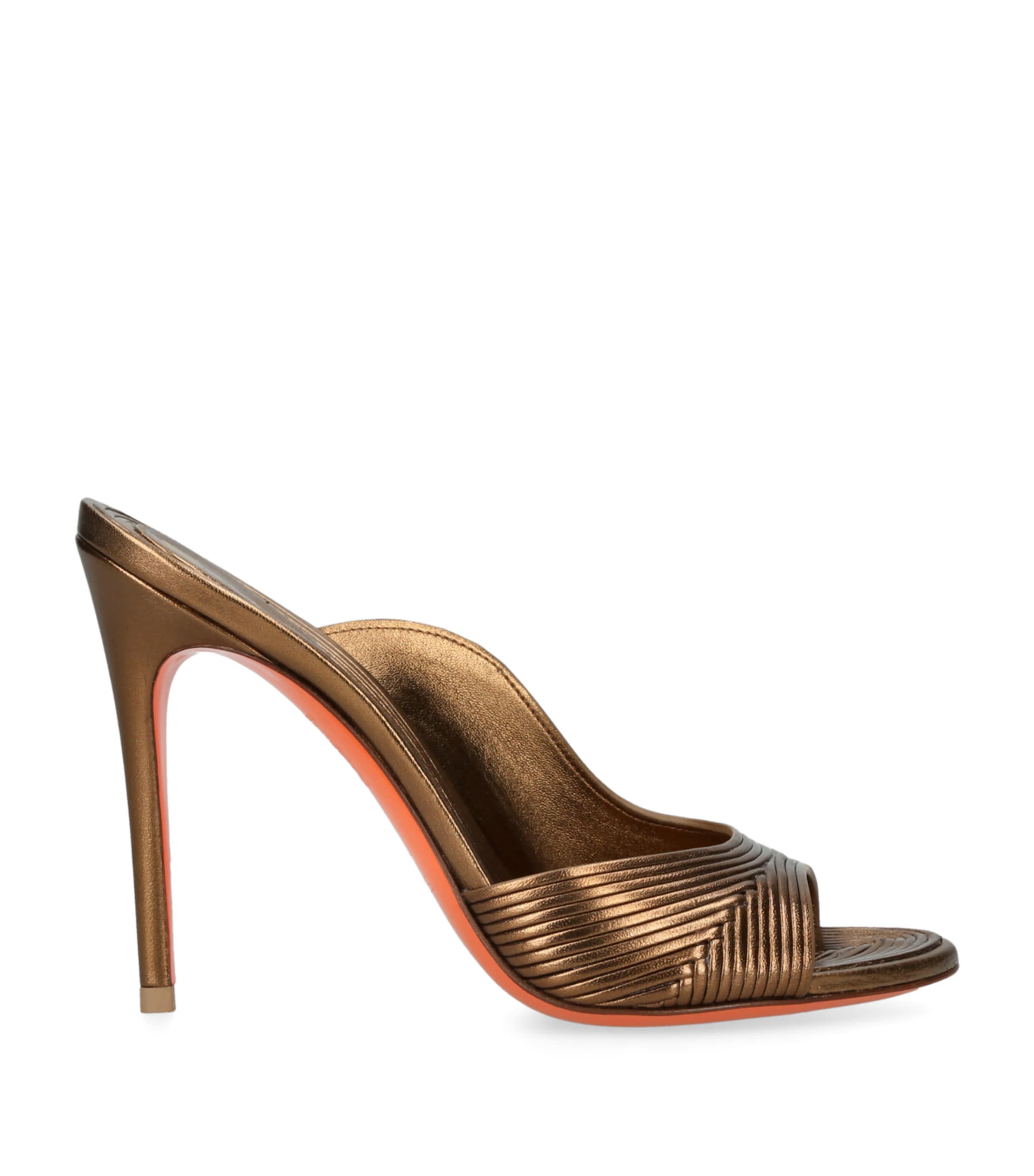 Santoni Nappa Leather Serpentine Heeled Mules 105 Gold