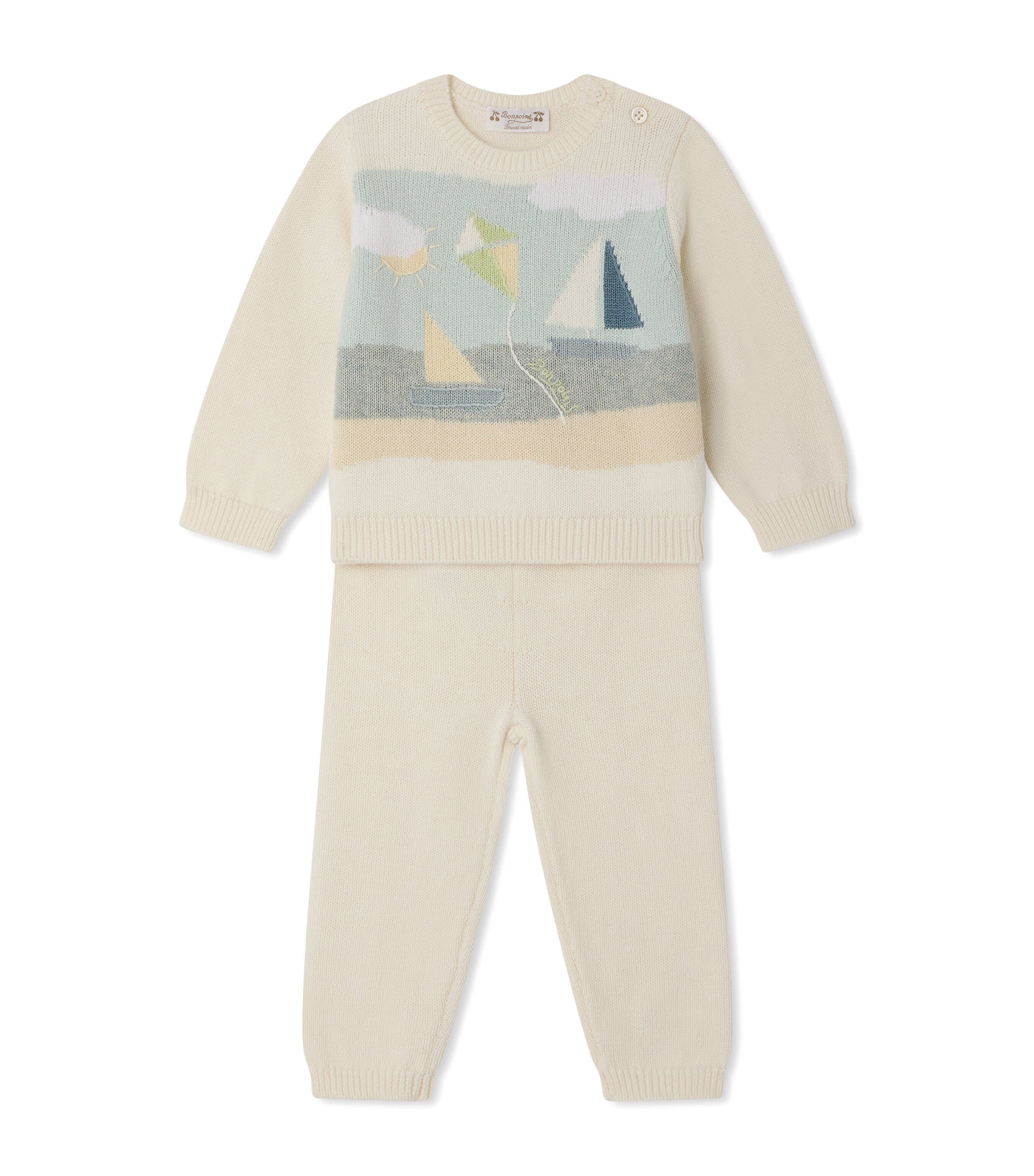 Bonpoint Cotton Sweater and Trousers Set (1-18 Months) Blanc Naturel