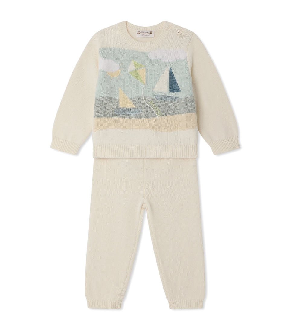 Bonpoint Cotton Sweater and Trousers Set (1-18 Months) Blanc Naturel