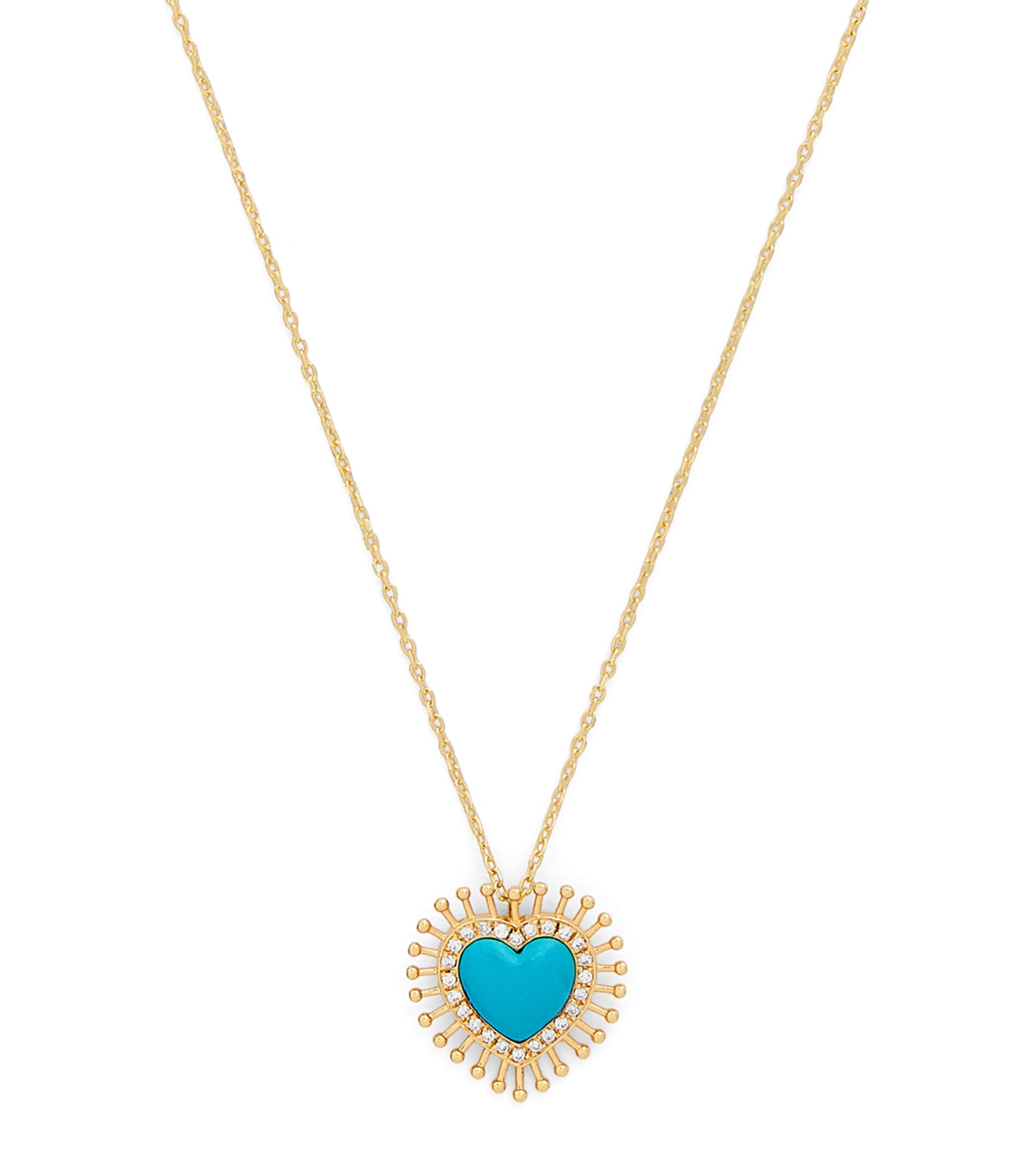 Yellow Gold, Diamond and Turquoise Rich Kitsch All Hearts on Me Pendant Necklace
